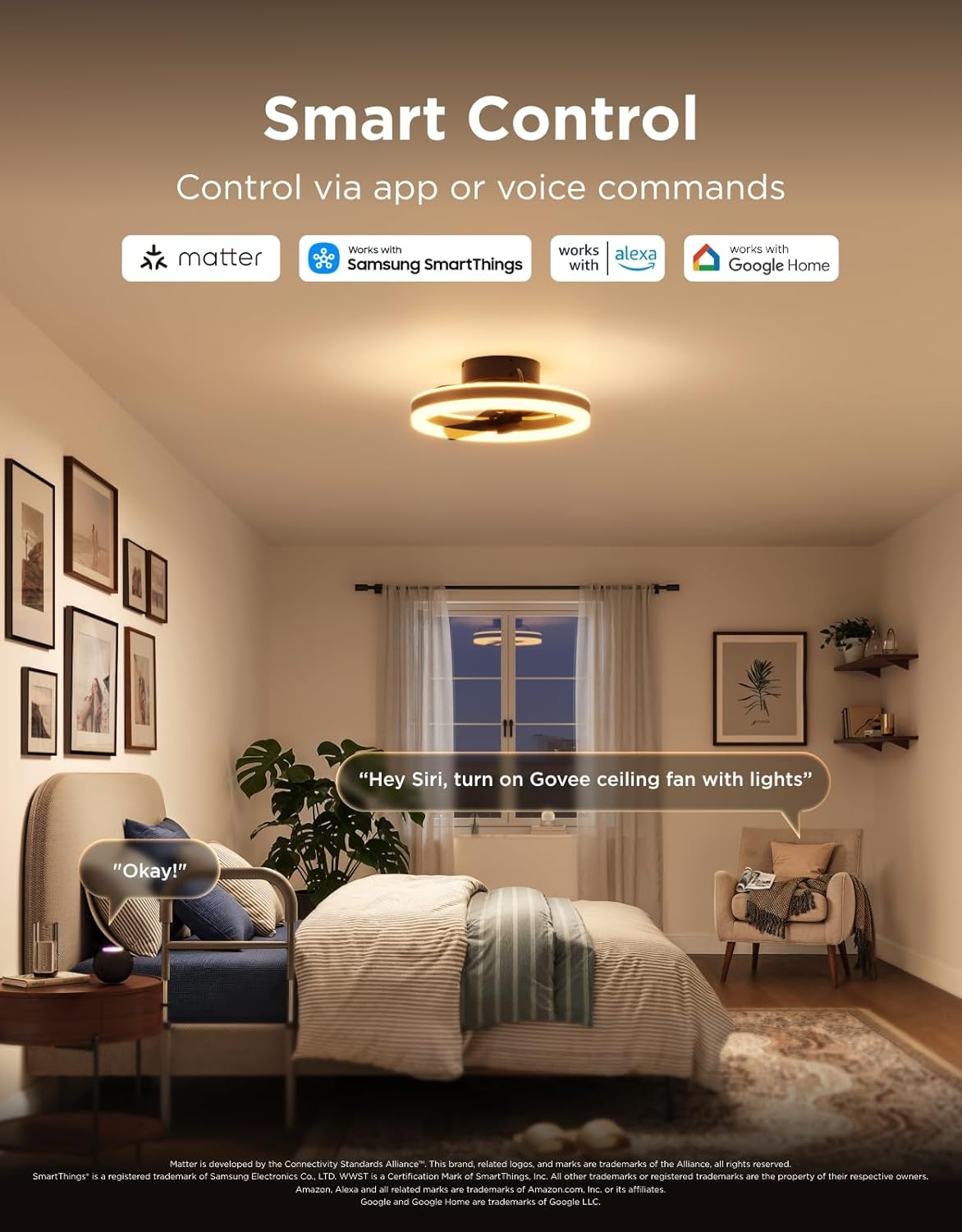 image:imageGovee Ceiling Fan with Lights 20 RGBIC Oscillating Flush Mount Bladeless Ceiling Fans with Lights and Remote 12 Speeds Reversible DC Motor 3100lm Low Profile Ceiling Fan for Bedroom Living Room