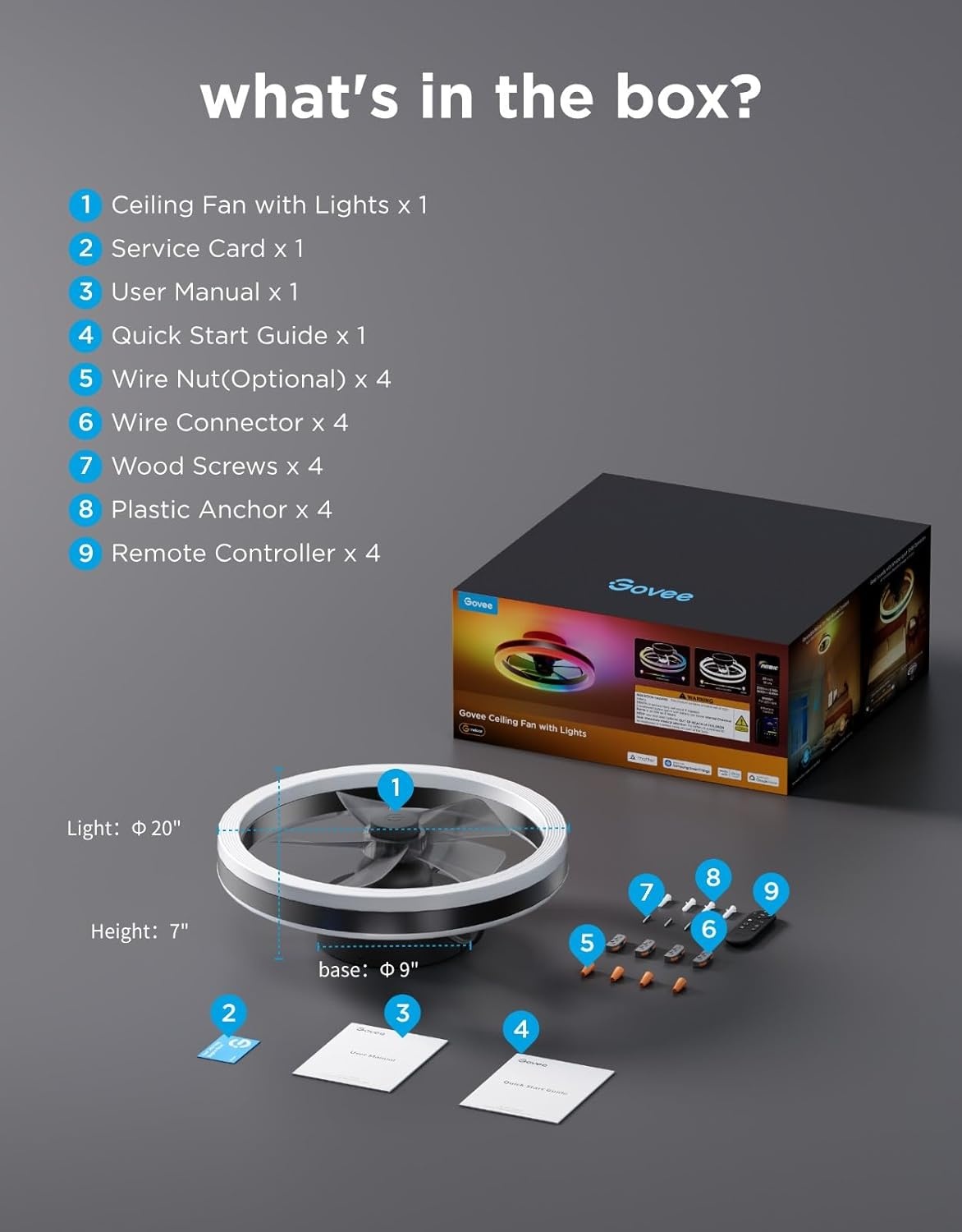 image:imageGovee Ceiling Fan with Lights 20 RGBIC Oscillating Flush Mount Bladeless Ceiling Fans with Lights and Remote 12 Speeds Reversible DC Motor 3100lm Low Profile Ceiling Fan for Bedroom Living Room