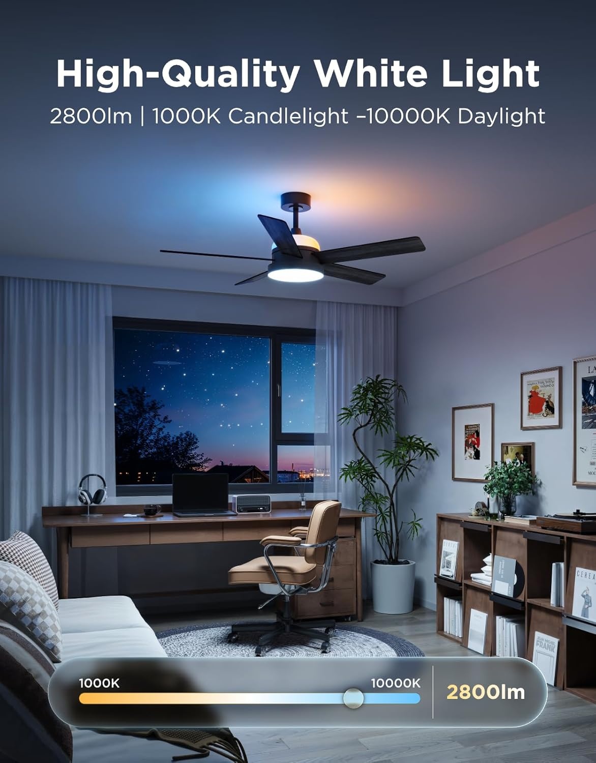 image:imageGovee Ceiling Fan with Lights RGBIC Smart 52 Low Profile Ceiling Fan with Lights and Remote Reversible DC Motor Dimmable 2800lm Ceiling Fan for Bedroom Living Room Black