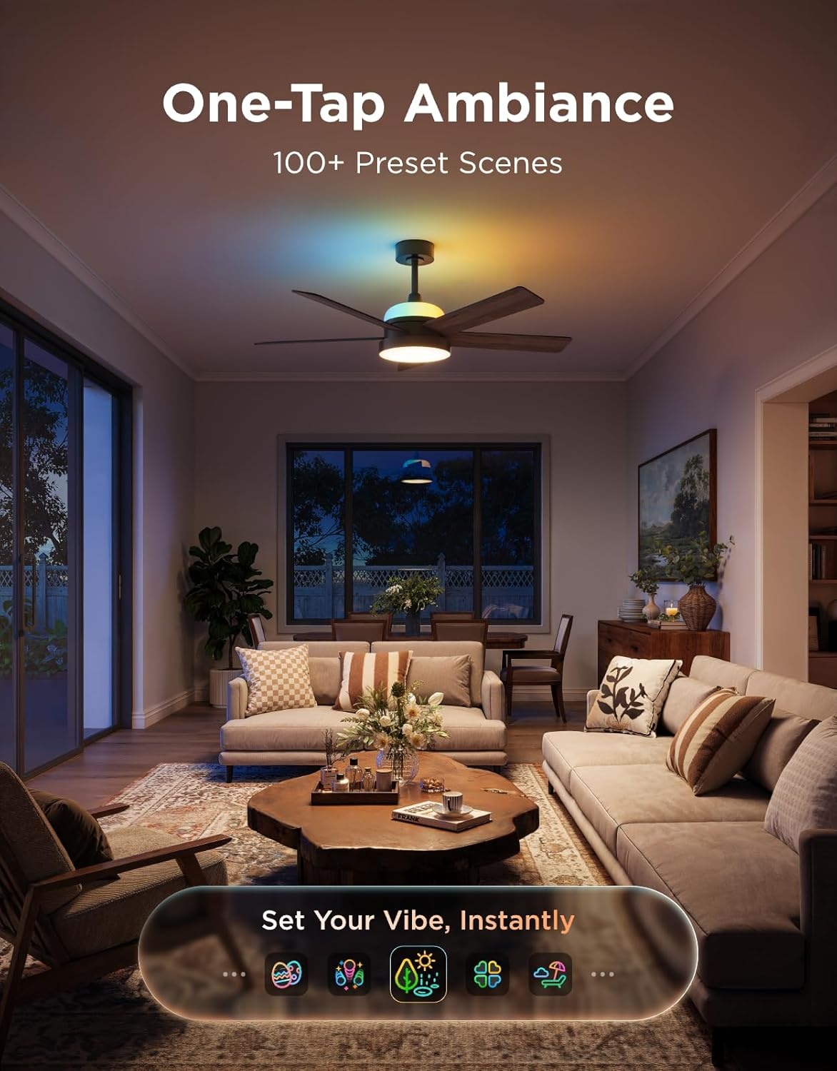 image:imageGovee Ceiling Fan with Lights RGBIC Smart 52 Low Profile Ceiling Fan with Lights and Remote Reversible DC Motor Dimmable 2800lm Ceiling Fan for Bedroom Living Room Black