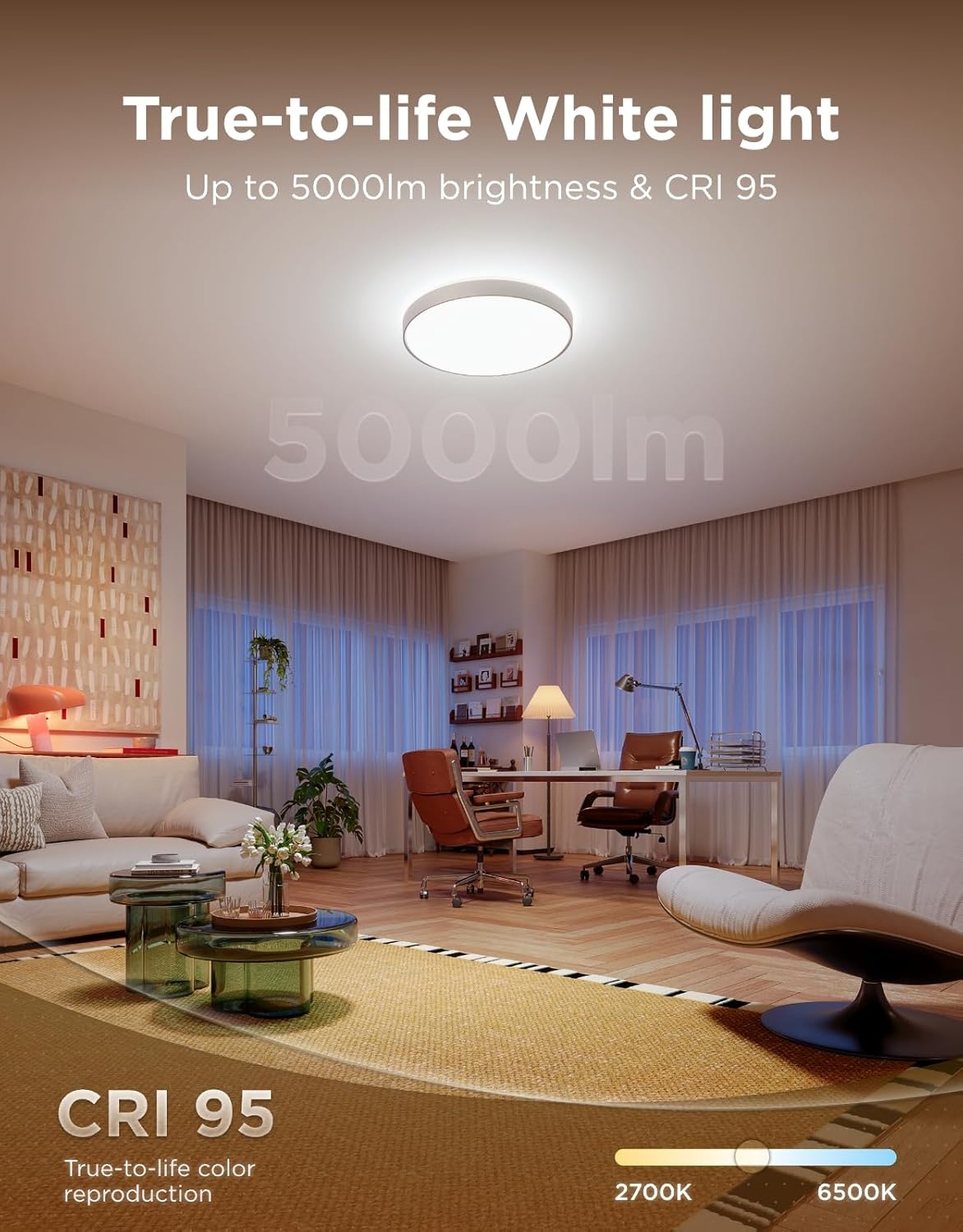 image:imageGovee Ceiling Light Ultra 21 Inch 5000LM Smart Flush Mount Ceiling Light Fixture Compatible with Matter amp Alexa RGBIC amp Tunable White 2700K6500K DIY Ceiling Canvas for Bedroom Living Room