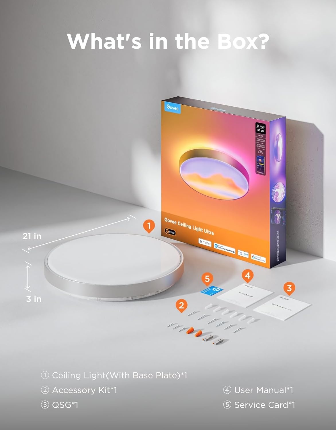 image:imageGovee Ceiling Light Ultra 21 Inch 5000LM Smart Flush Mount Ceiling Light Fixture Compatible with Matter amp Alexa RGBIC amp Tunable White 2700K6500K DIY Ceiling Canvas for Bedroom Living Room