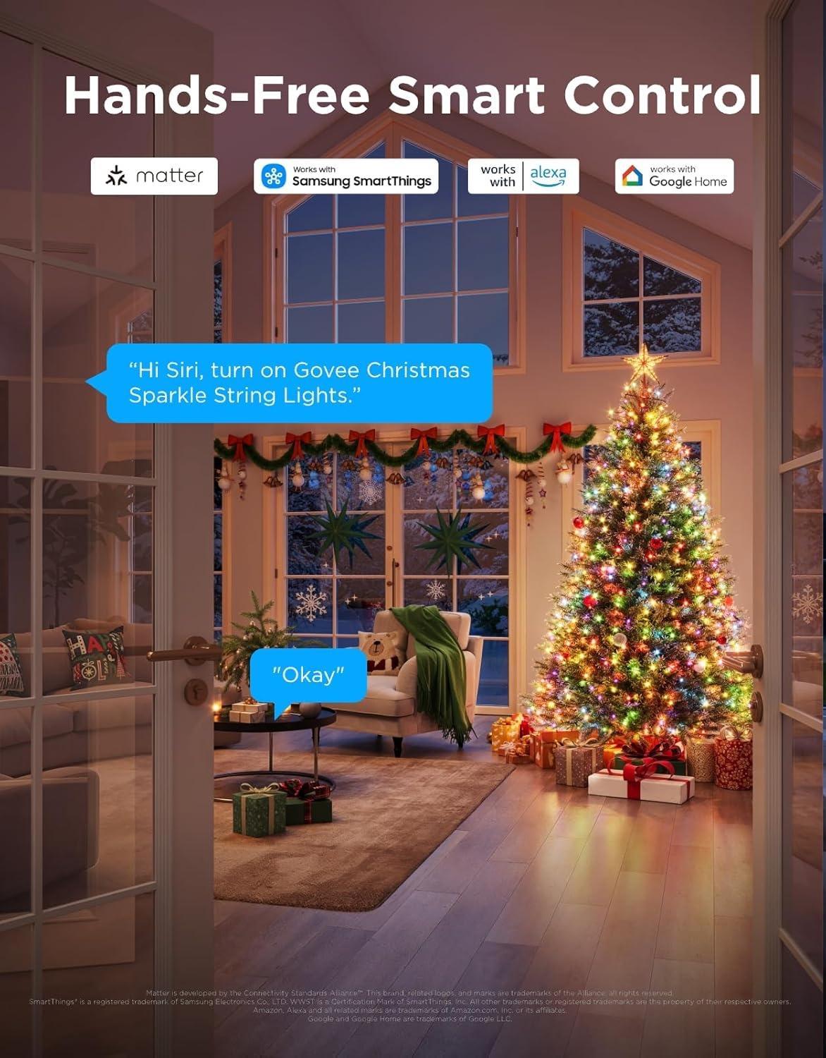 imageGovee Christmas Sparkle String Lights 66ft RGBWIC String Lights with 250 BulletHead LEDs AppControlled 140 Scene Modes 3D Shape Mapping Works with SmartThings Indoor Holiday Decorations99ft