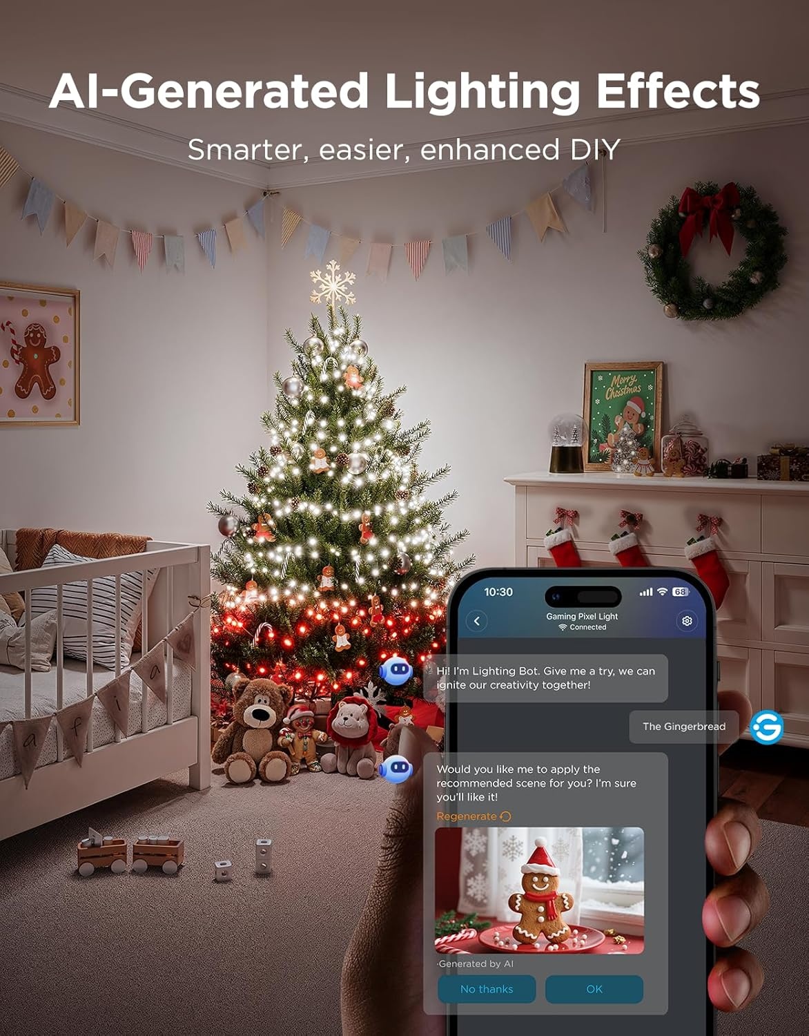 imageGovee Christmas Sparkle String Lights 66ft RGBWIC String Lights with 250 BulletHead LEDs AppControlled 140 Scene Modes 3D Shape Mapping Works with SmartThings Indoor Holiday Decorations66ft