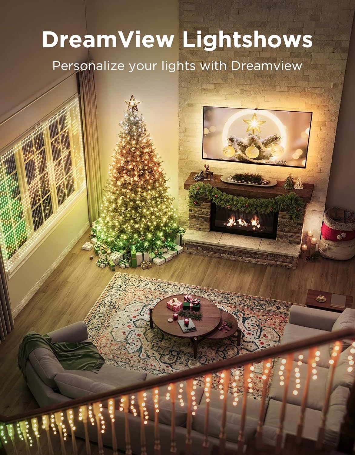 imageGovee Christmas Sparkle String Lights 66ft RGBWIC String Lights with 250 BulletHead LEDs AppControlled 140 Scene Modes 3D Shape Mapping Works with SmartThings Indoor Holiday Decorations99ft