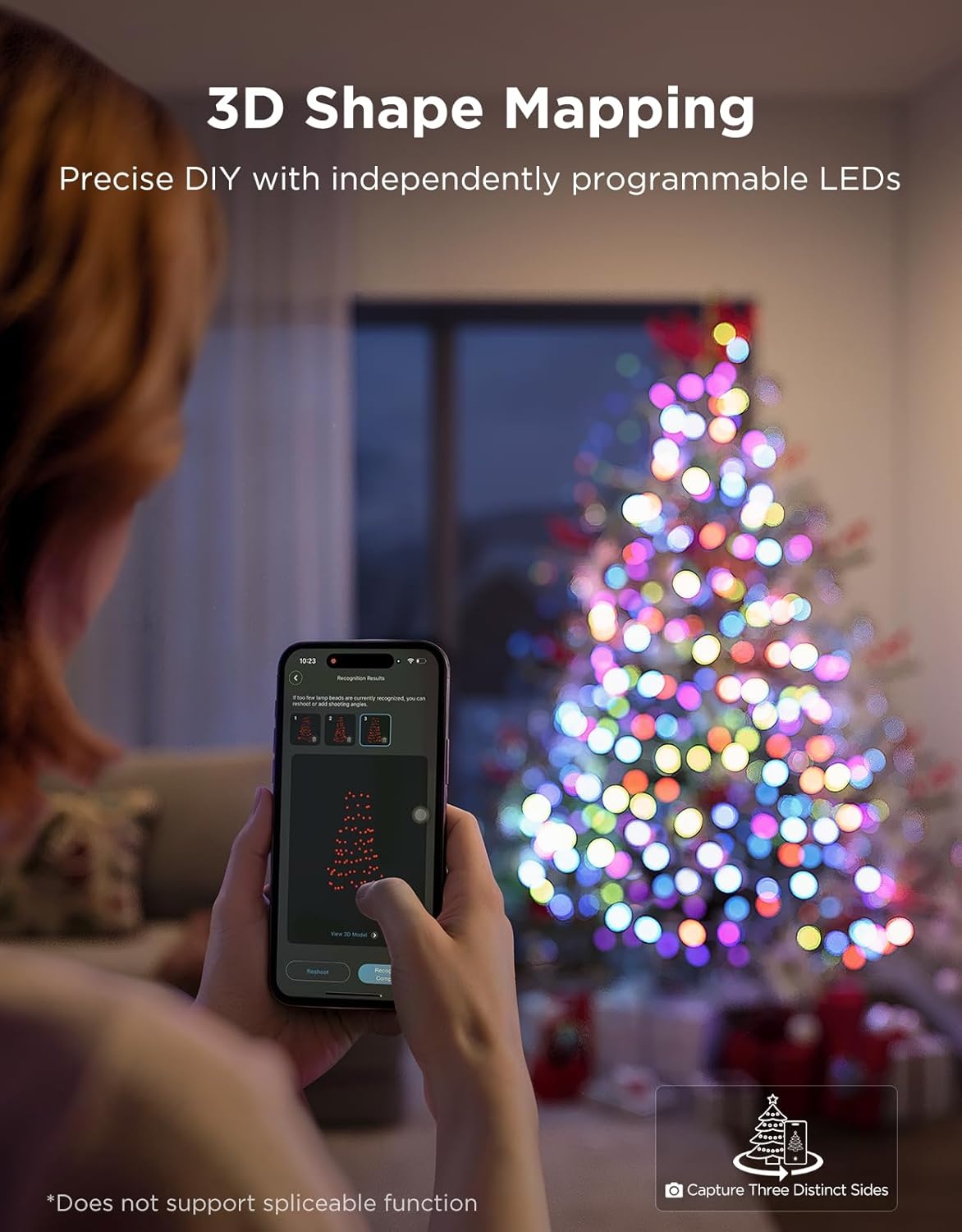 imageGovee Christmas Sparkle String Lights 66ft RGBWIC String Lights with 250 BulletHead LEDs AppControlled 140 Scene Modes 3D Shape Mapping Works with SmartThings Indoor Holiday Decorations66ft