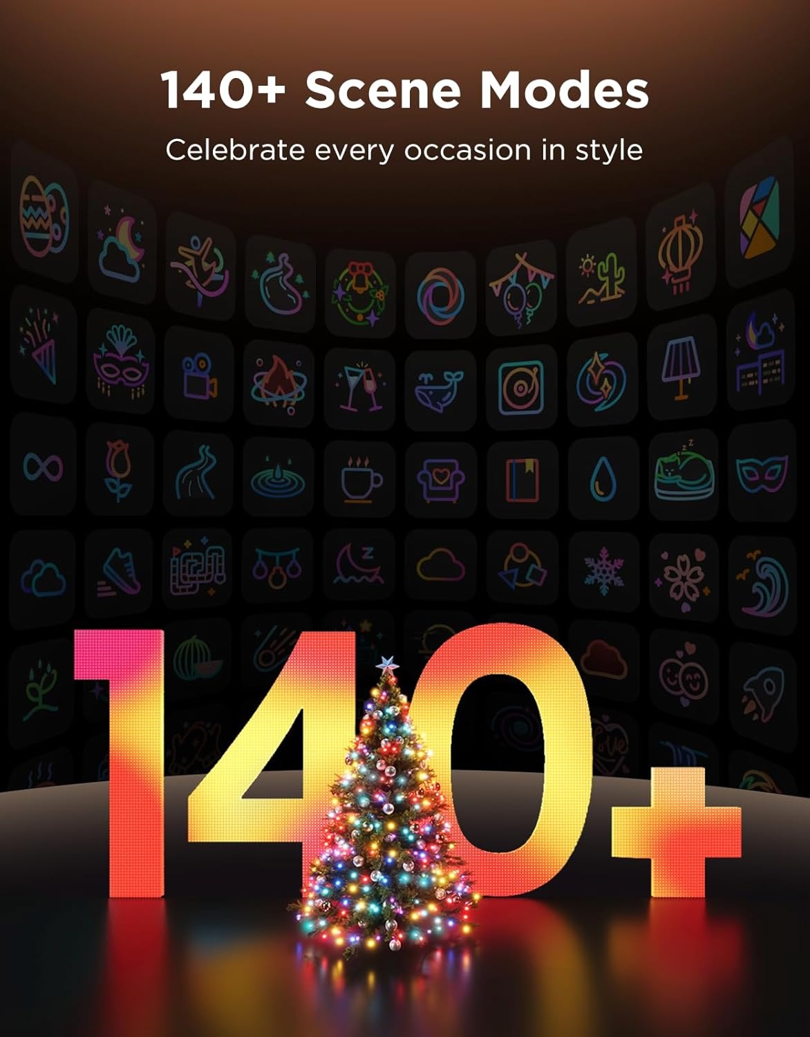 imageGovee Christmas Sparkle String Lights 66ft RGBWIC String Lights with 250 BulletHead LEDs AppControlled 140 Scene Modes 3D Shape Mapping Works with SmartThings Indoor Holiday Decorations99ft