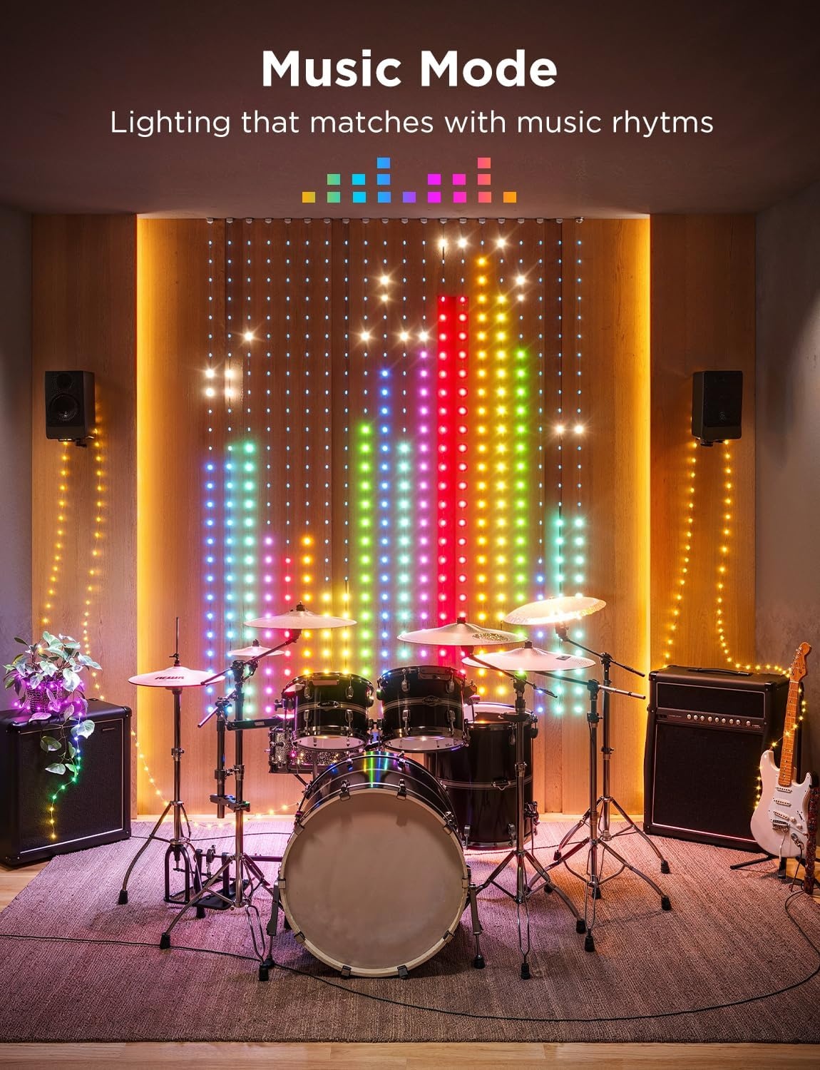 imageGovee Curtain Lights Smart LED Color Changing Wall Lights Dynamic DIY Curtain String Lights for Bedroom Living Room Holiday Decor Outdoor IP65 Waterproof49x66ft 520 RGBIC LED1