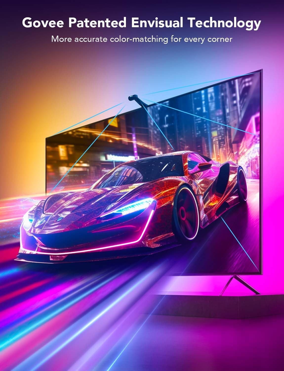 image:imageGovee Envisual TV LED Backlight T2 with Dual Cameras 118ft RGBIC WiFi LED Strip Lights for 5565 inch TVs Double Strip Light Beads for Home Decorations Smart App Control Music Sync118FT for 5565 TV