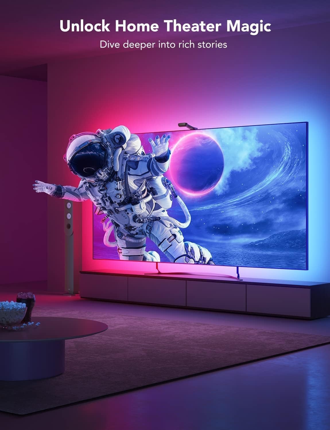 image:imageGovee Envisual TV LED Backlight T2 with Dual Cameras 118ft RGBIC WiFi LED Strip Lights for 5565 inch TVs Double Strip Light Beads for Home Decorations Smart App Control Music Sync118FT for 5565 TV