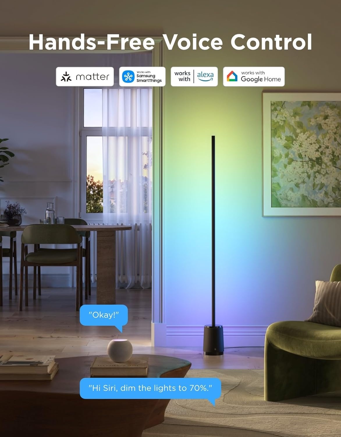 image:imageGovee Floor Lamp 3 Lite Smart RGBIC LED Corner Lamp Compatible with Alexa SmartThings Matter 1400lm Dimmable Color Changing Tall Standing Light with Music Sync for Living Room Bedroom Gaming Room