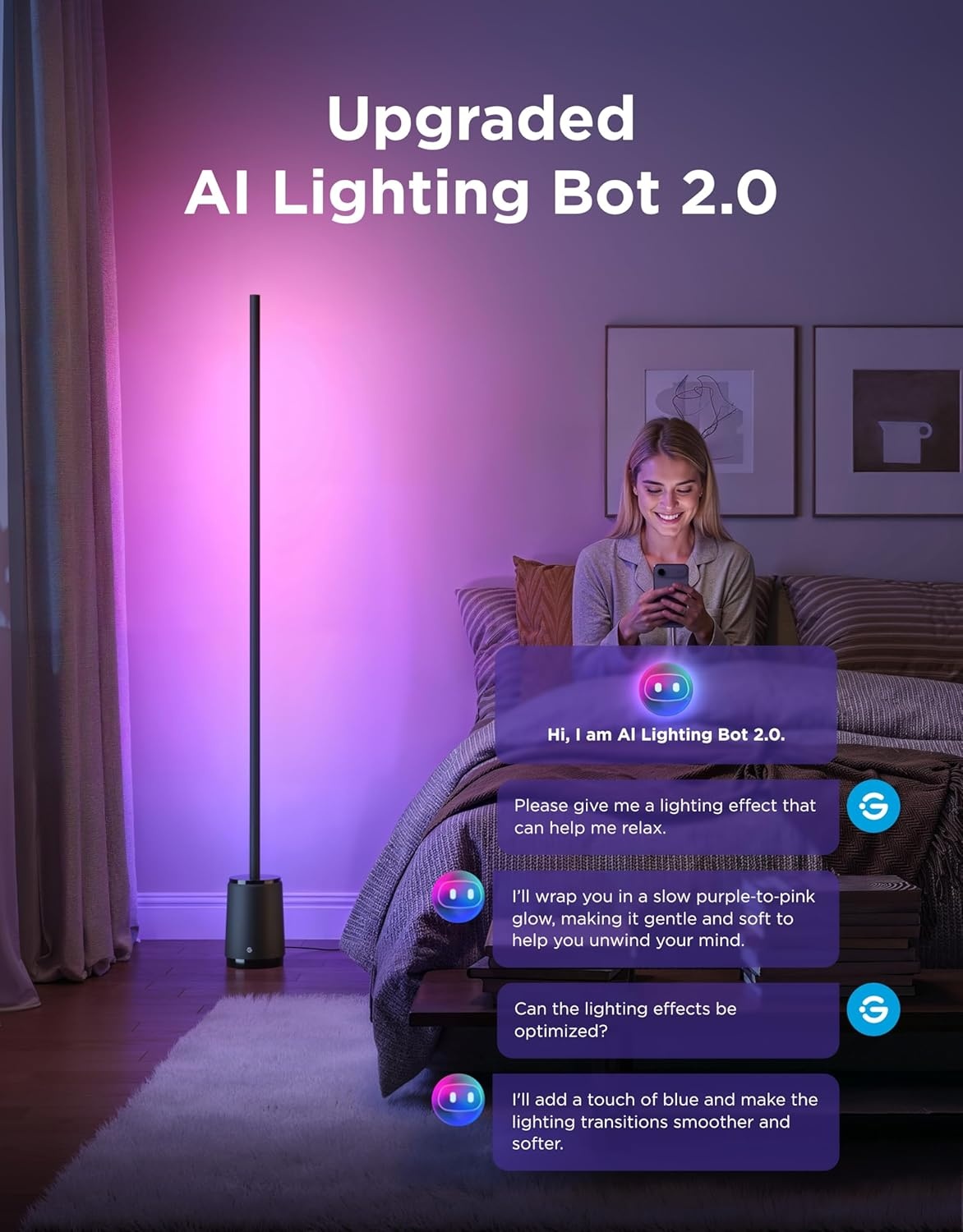 image:imageGovee Floor Lamp 3 Lite Smart RGBIC LED Corner Lamp Compatible with Alexa SmartThings Matter 1400lm Dimmable Color Changing Tall Standing Light with Music Sync for Living Room Bedroom Gaming Room