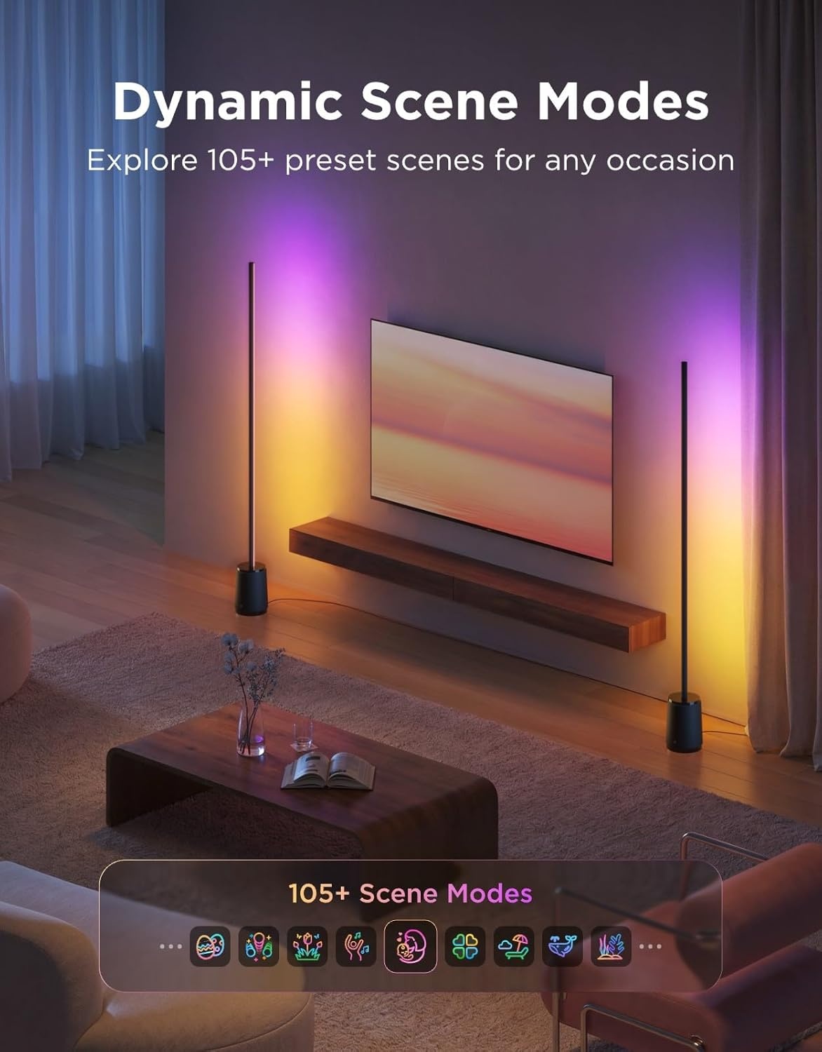 image:imageGovee Floor Lamp 3 Lite Smart RGBIC LED Corner Lamp Compatible with Alexa SmartThings Matter 1400lm Dimmable Color Changing Tall Standing Light with Music Sync for Living Room Bedroom Gaming Room