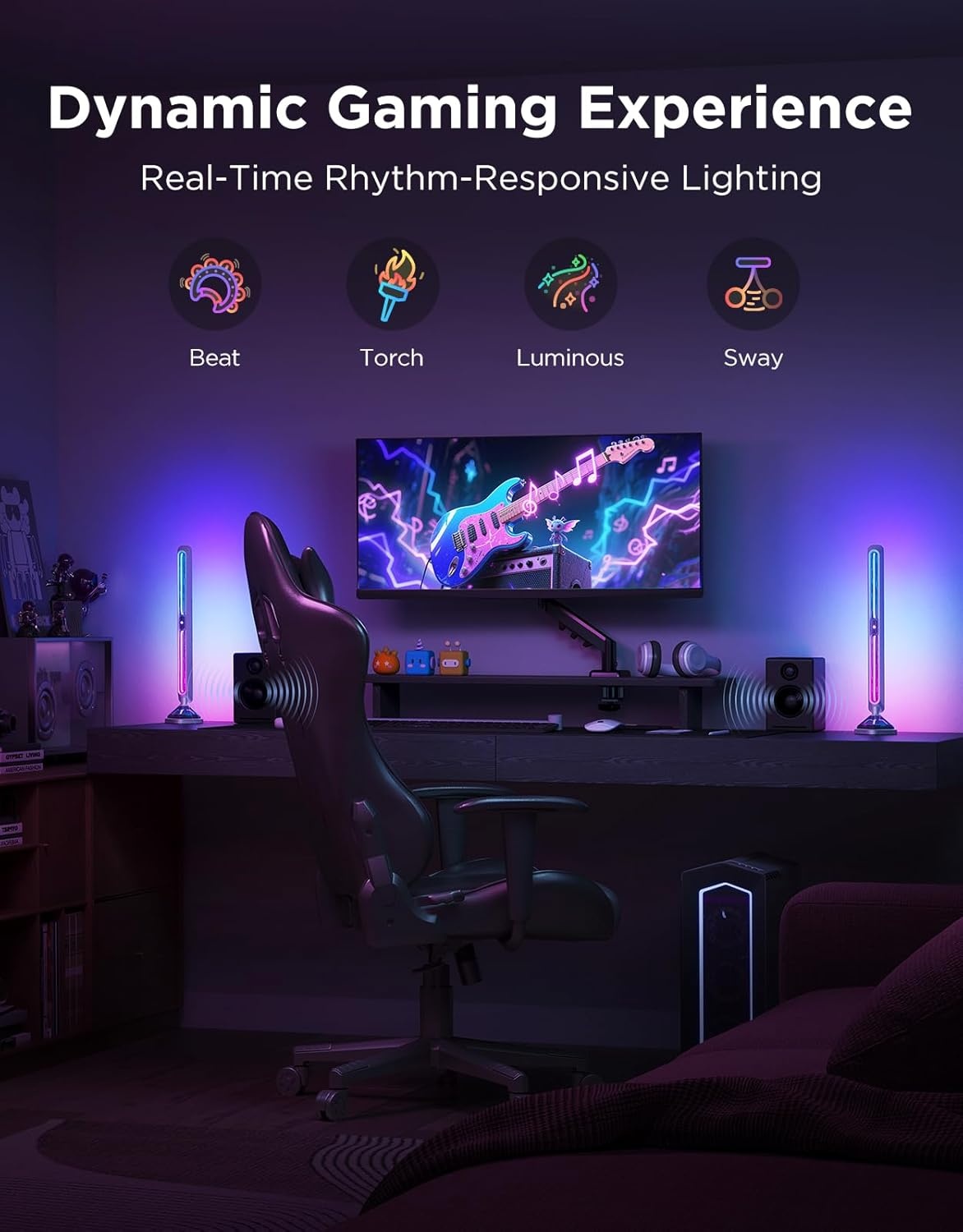 image:imageGovee Gaming Light Bars Pro Upgraded 16Inch Smart TripleSided RGBIC Illumination WiFi LED Game Lights Music Sync amp 60 Scene Modes Works with Alexa amp Google Home Gaming Room Decor
