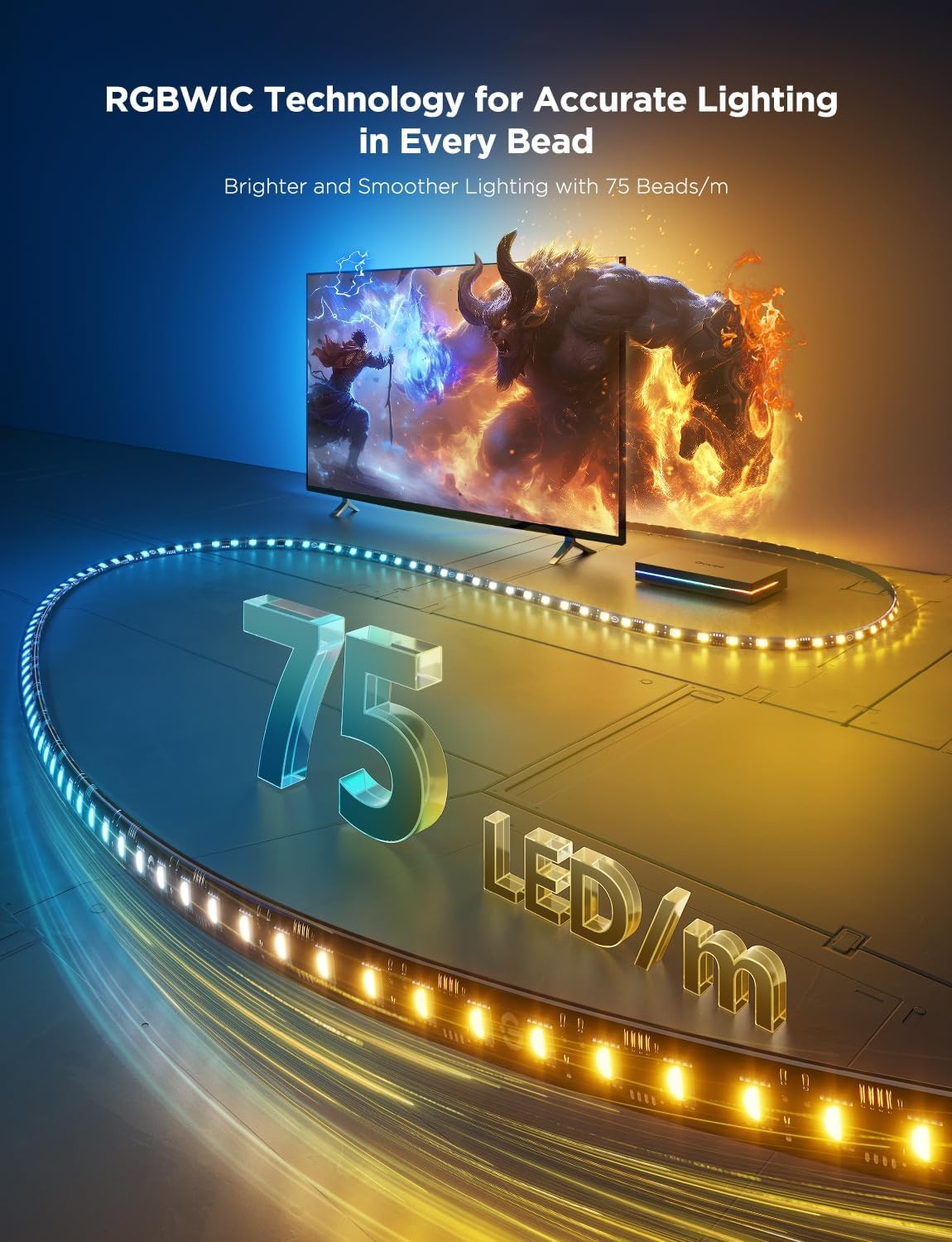 image:imageGovee HDMI 21 Sync Box 2 AI Sync Box with TV Backlight Supports 8K60Hz 4K144Hz VRR and ALLM Works with SmartThings Matter and Alexa RGBIC LED Light Strip for 7585 inch TVs 75 LEDsm163FT for 7585 TV
