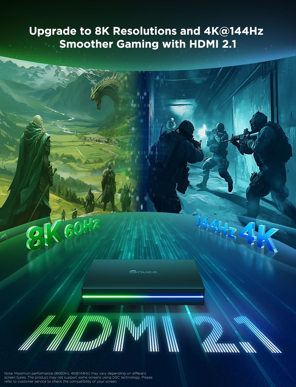 image:imageGovee HDMI 21 Sync Box 2 AI Sync Box with TV Backlight Supports 8K60Hz 4K144Hz VRR and ALLM Works with SmartThings Matter and Alexa RGBIC LED Light Strip for 7585 inch TVs 75 LEDsm163FT for 7585 TV