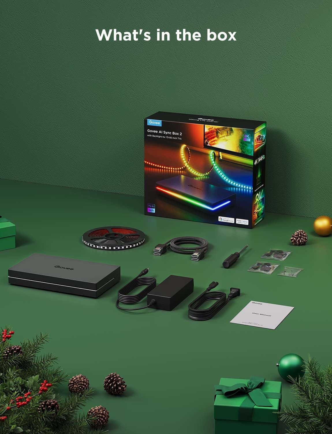 image:imageGovee HDMI 21 Sync Box 2 AI Sync Box with TV Backlight Supports 8K60Hz 4K144Hz VRR and ALLM Works with SmartThings Matter and Alexa RGBIC LED Light Strip for 7585 inch TVs 75 LEDsm163FT for 7585 TV