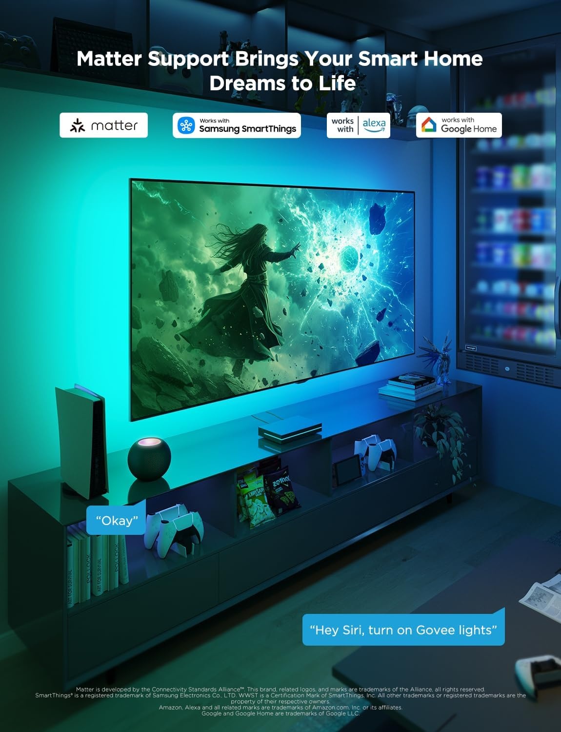 image:imageGovee HDMI 21 Sync Box 2 AI Sync Box with TV Backlight Supports 8K60Hz 4K144Hz VRR and ALLM Works with SmartThings Matter and Alexa RGBIC LED Light Strip for 7585 inch TVs 75 LEDsm118FT for 5565 TV