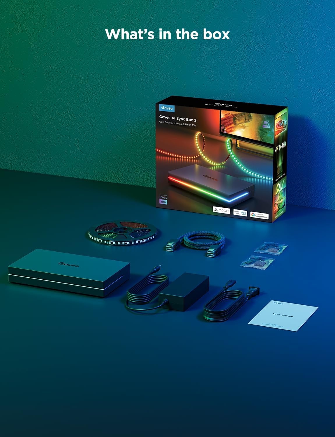 image:imageGovee HDMI 21 Sync Box 2 AI Sync Box with TV Backlight Supports 8K60Hz 4K144Hz VRR and ALLM Works with SmartThings Matter and Alexa RGBIC LED Light Strip for 7585 inch TVs 75 LEDsm118FT for 5565 TV
