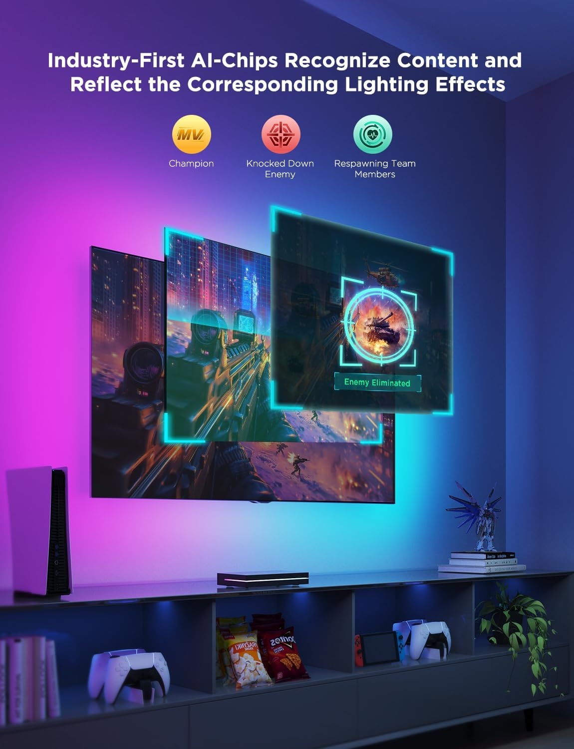 image:imageGovee HDMI 21 Sync Box 2 AI Sync Box with TV Backlight Supports 8K60Hz 4K144Hz VRR and ALLM Works with SmartThings Matter and Alexa RGBIC LED Light Strip for 7585 inch TVs 75 LEDsm163FT for 7585 TV
