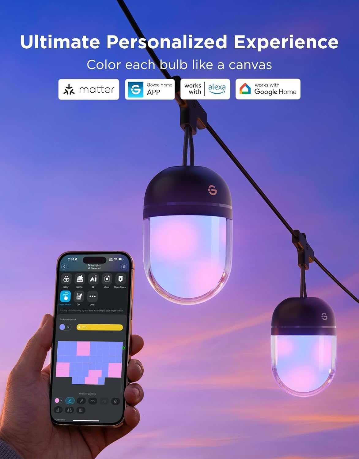 image:imageGovee Outdoor Chromatic String Lights 656ft RGBIC Outdoor Lights 55 RGB LEDs per Bulb UniIC Control 111 Scenes IP67 Waterproof String lights compatible with Alexa Google Matter App Control656ft