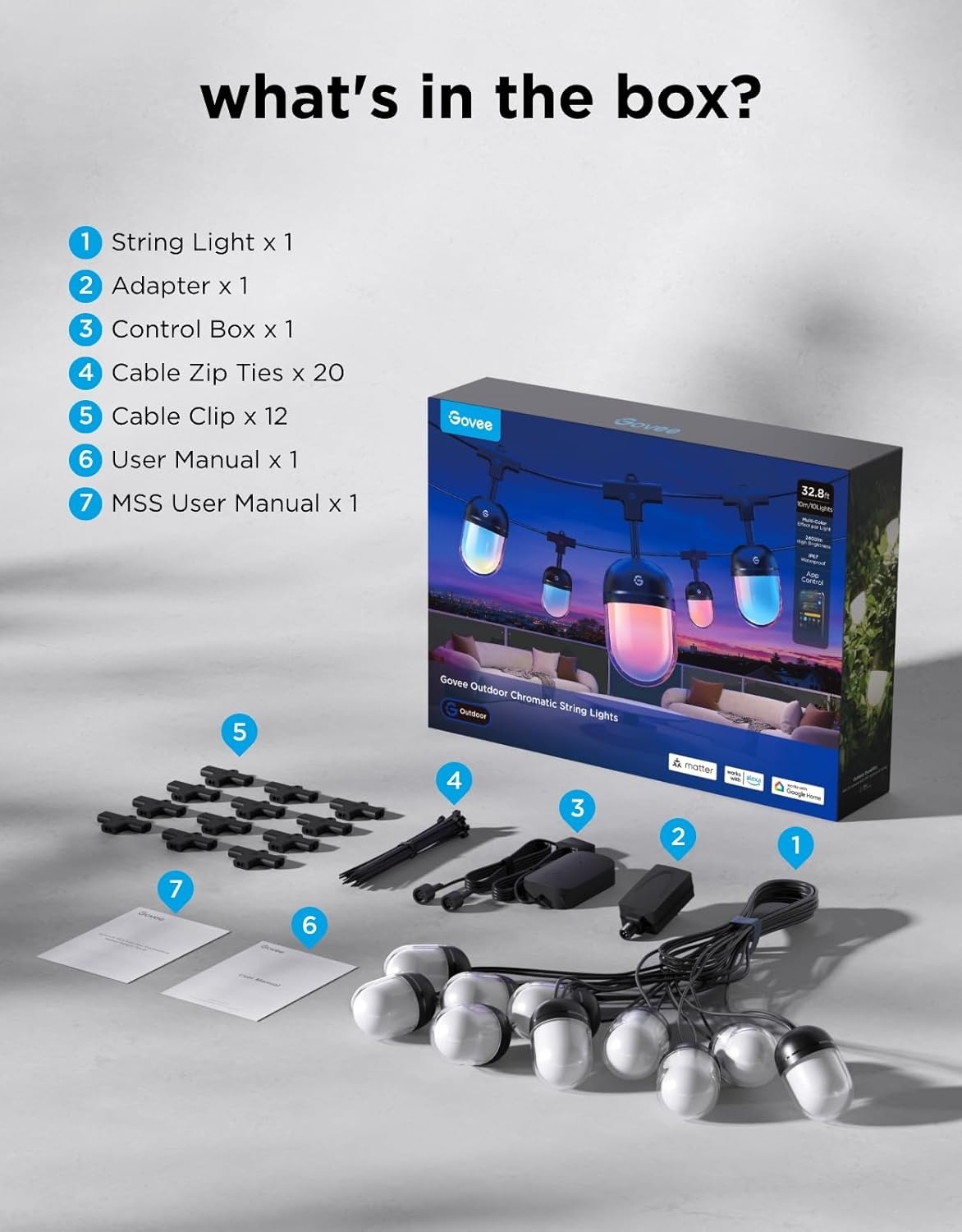 image:imageGovee Outdoor Chromatic String Lights 656ft RGBIC Outdoor Lights 55 RGB LEDs per Bulb UniIC Control 111 Scenes IP67 Waterproof String lights compatible with Alexa Google Matter App Control328ft
