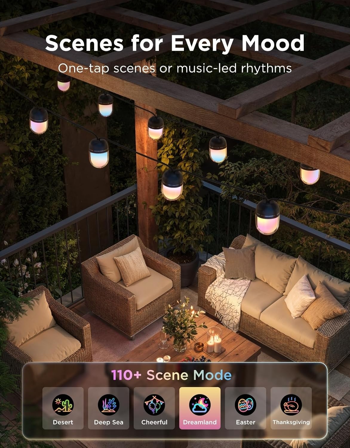 image:imageGovee Outdoor Chromatic String Lights 656ft RGBIC Outdoor Lights 55 RGB LEDs per Bulb UniIC Control 111 Scenes IP67 Waterproof String lights compatible with Alexa Google Matter App Control328ft