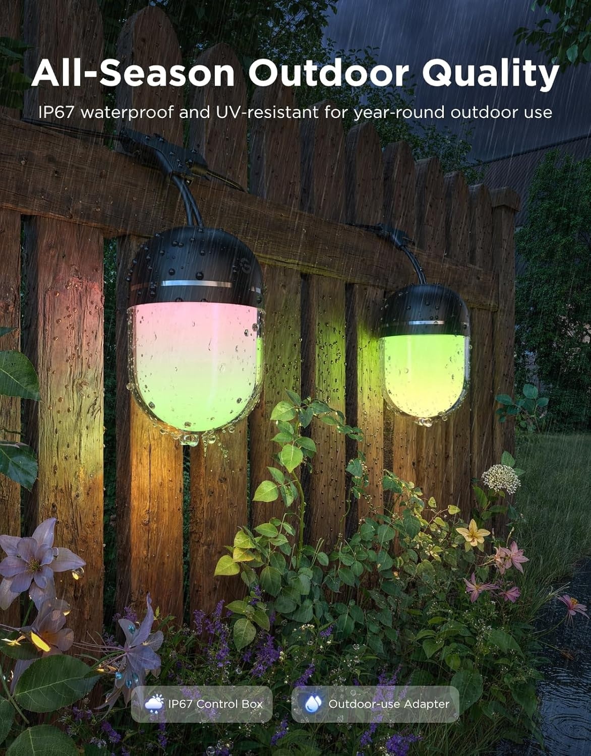 image:imageGovee Outdoor Chromatic String Lights 656ft RGBIC Outdoor Lights 55 RGB LEDs per Bulb UniIC Control 111 Scenes IP67 Waterproof String lights compatible with Alexa Google Matter App Control656ft