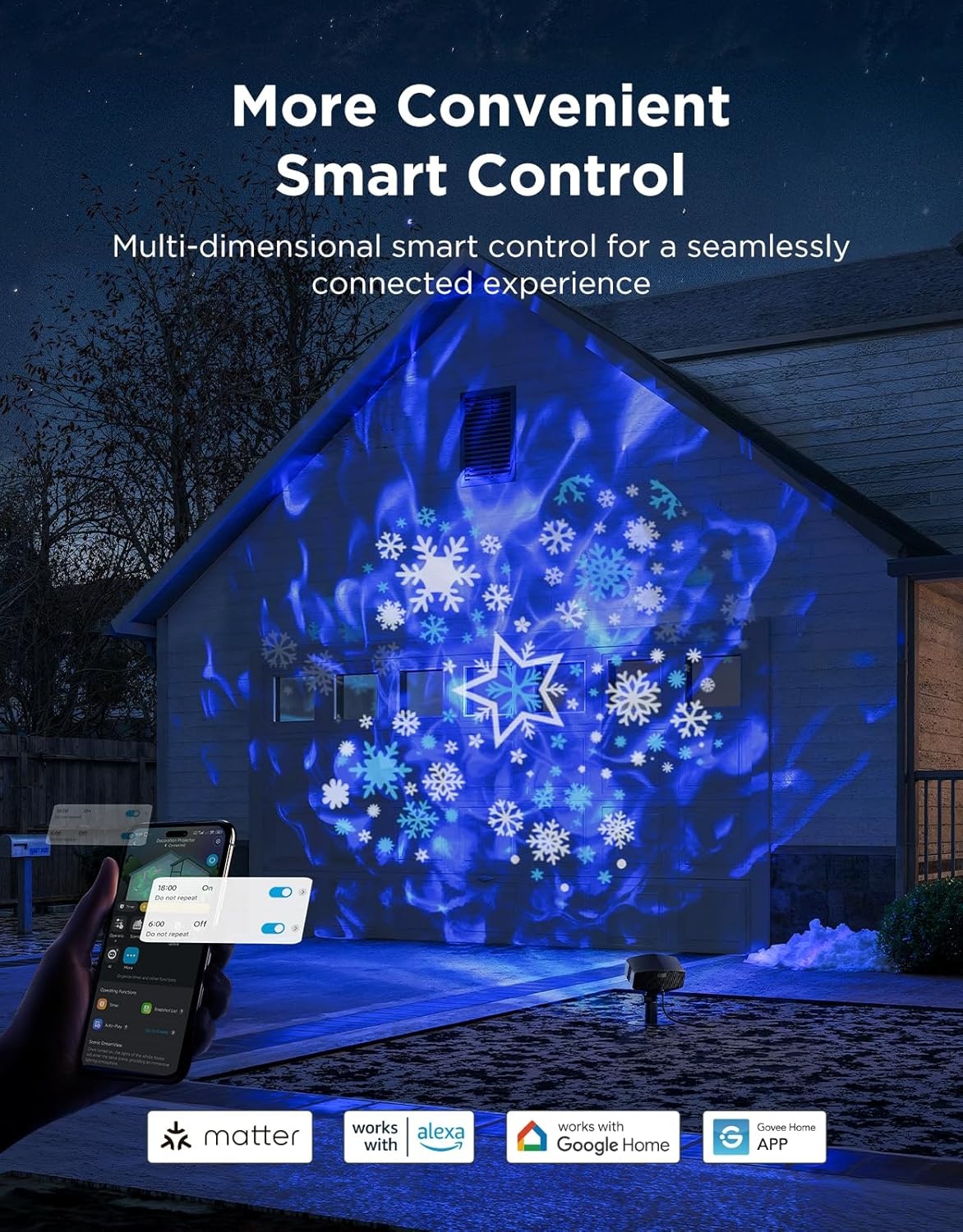 imageGovee Outdoor Decoration Projector Light Upgraded LED Snowflake Projector 180 Rotation 20 HD Effects amp 58 Scene Modes with App Control IP67 Compatible with Alexa Google Assistant Matter