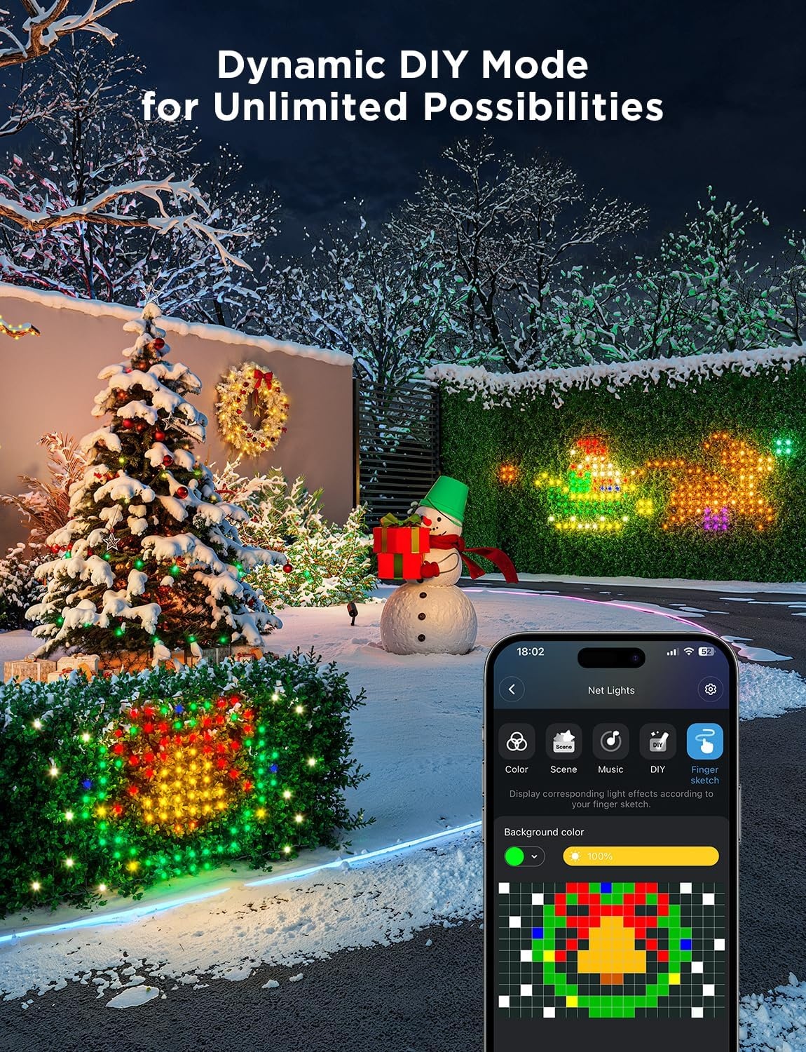 imageGovee Outdoor Net Lights 2894ft with RGBIC and DIY Functions 480 LEDs Smart Net Lights with 64 Modes for Bush Patio Decor Compatible with Alexa amp Google Assistant Outdoor Waterproof Green Wire2847ft