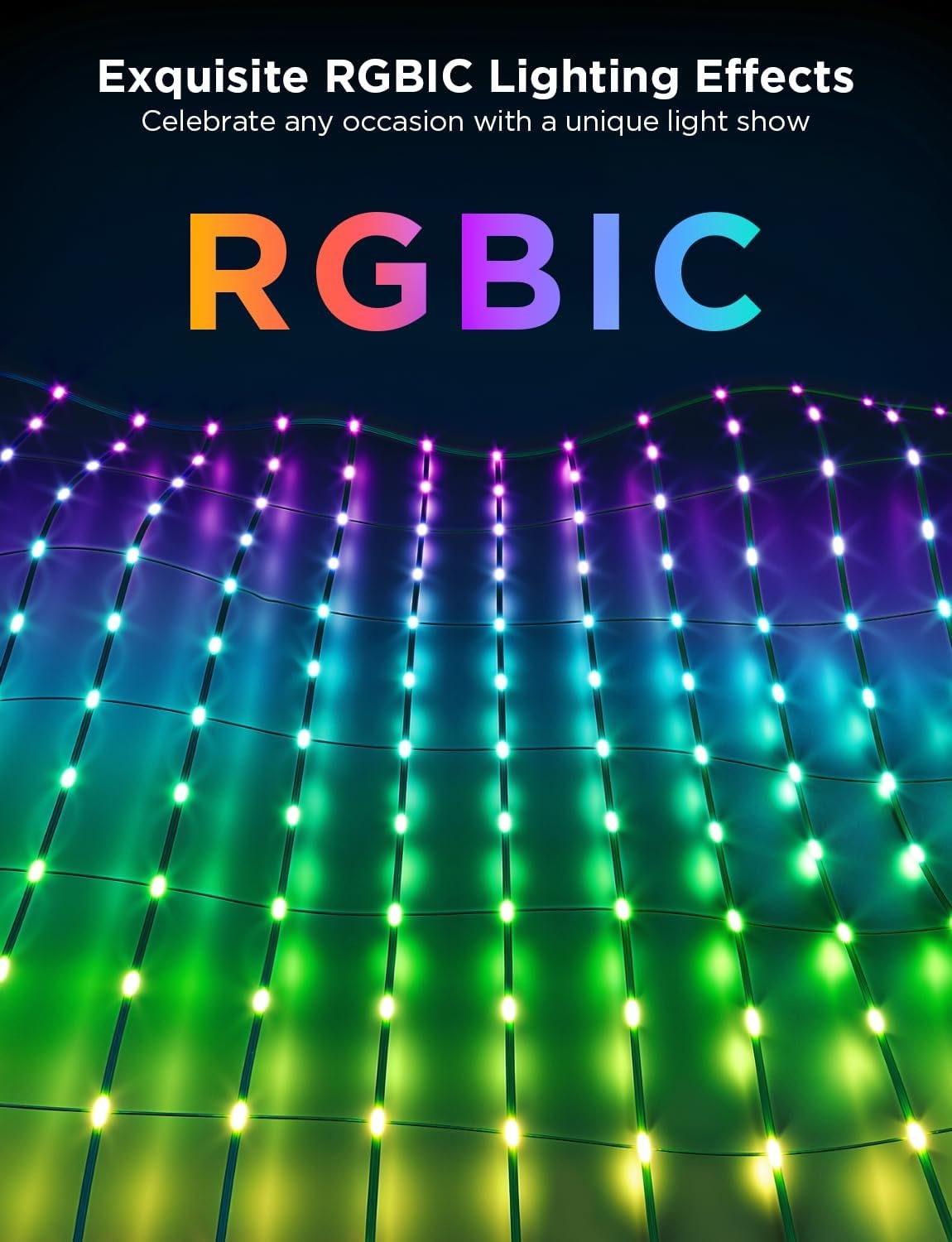 imageGovee Outdoor Net Lights 2894ft with RGBIC and DIY Functions 480 LEDs Smart Net Lights with 64 Modes for Bush Patio Decor Compatible with Alexa amp Google Assistant Outdoor Waterproof Green Wire2894ft