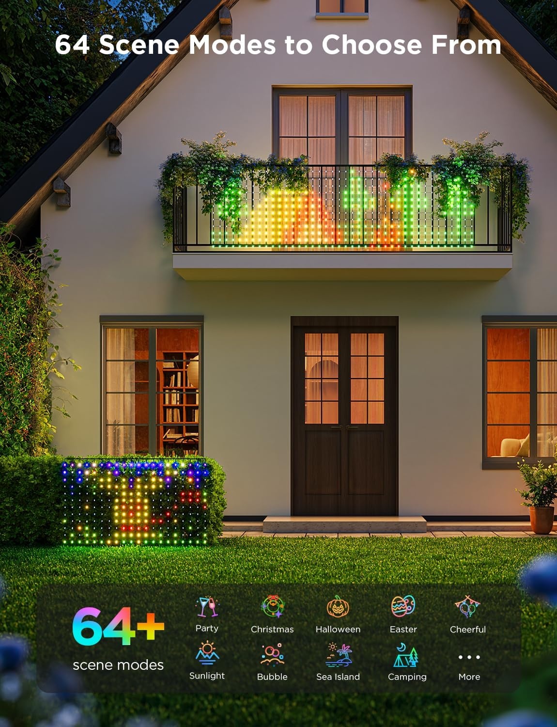 imageGovee Outdoor Net Lights 2894ft with RGBIC and DIY Functions 480 LEDs Smart Net Lights with 64 Modes for Bush Patio Decor Compatible with Alexa amp Google Assistant Outdoor Waterproof Green Wire2894ft