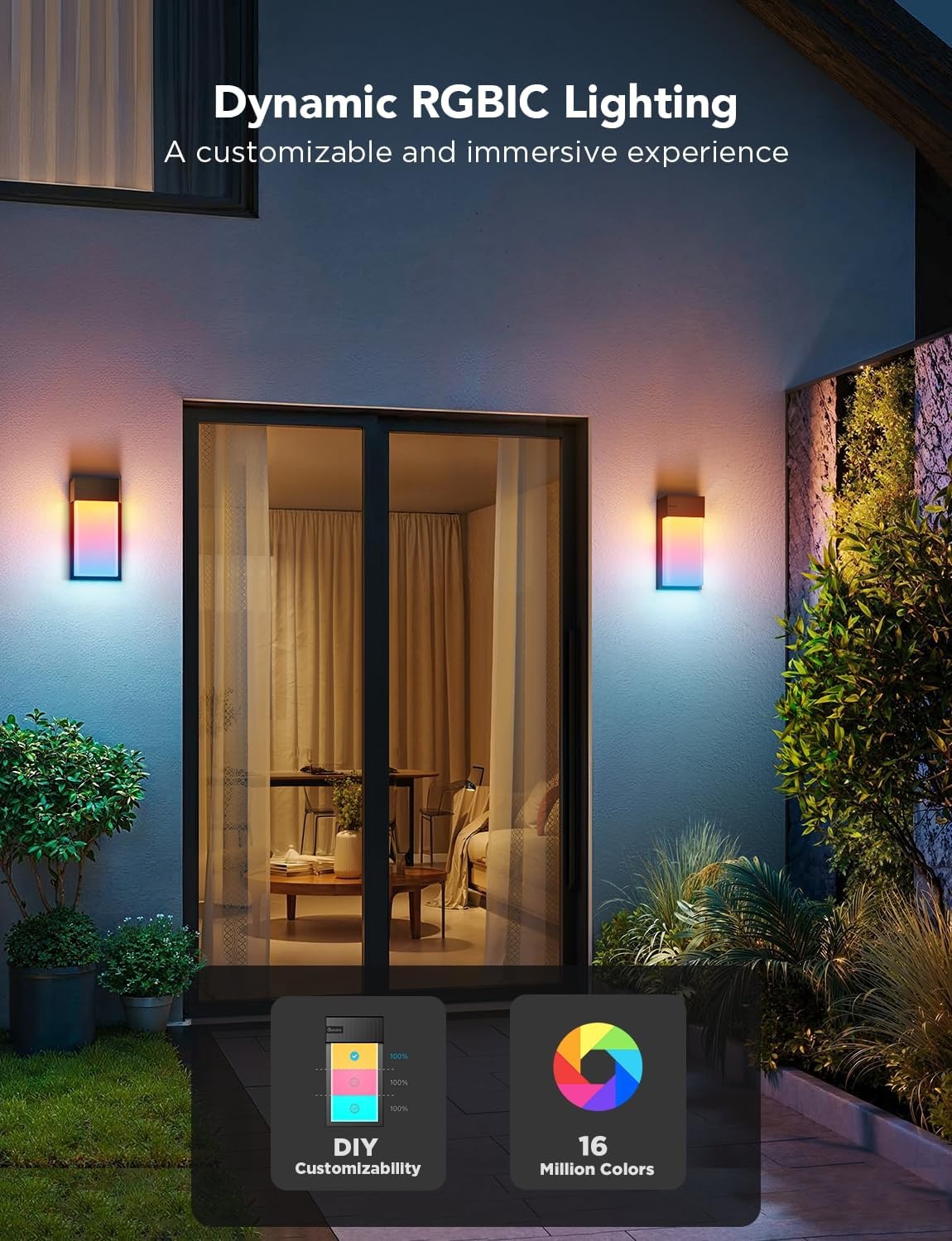 imageGovee Outdoor Wall Light 2 Pack 1500LM Smart RGBIC Porch Lights Outdoor with 45 Scene Modes IP65 Waterproof for Outdoor Decor Patio DIY Wall Sconce Works with Alexa Google Assistant and Matter2