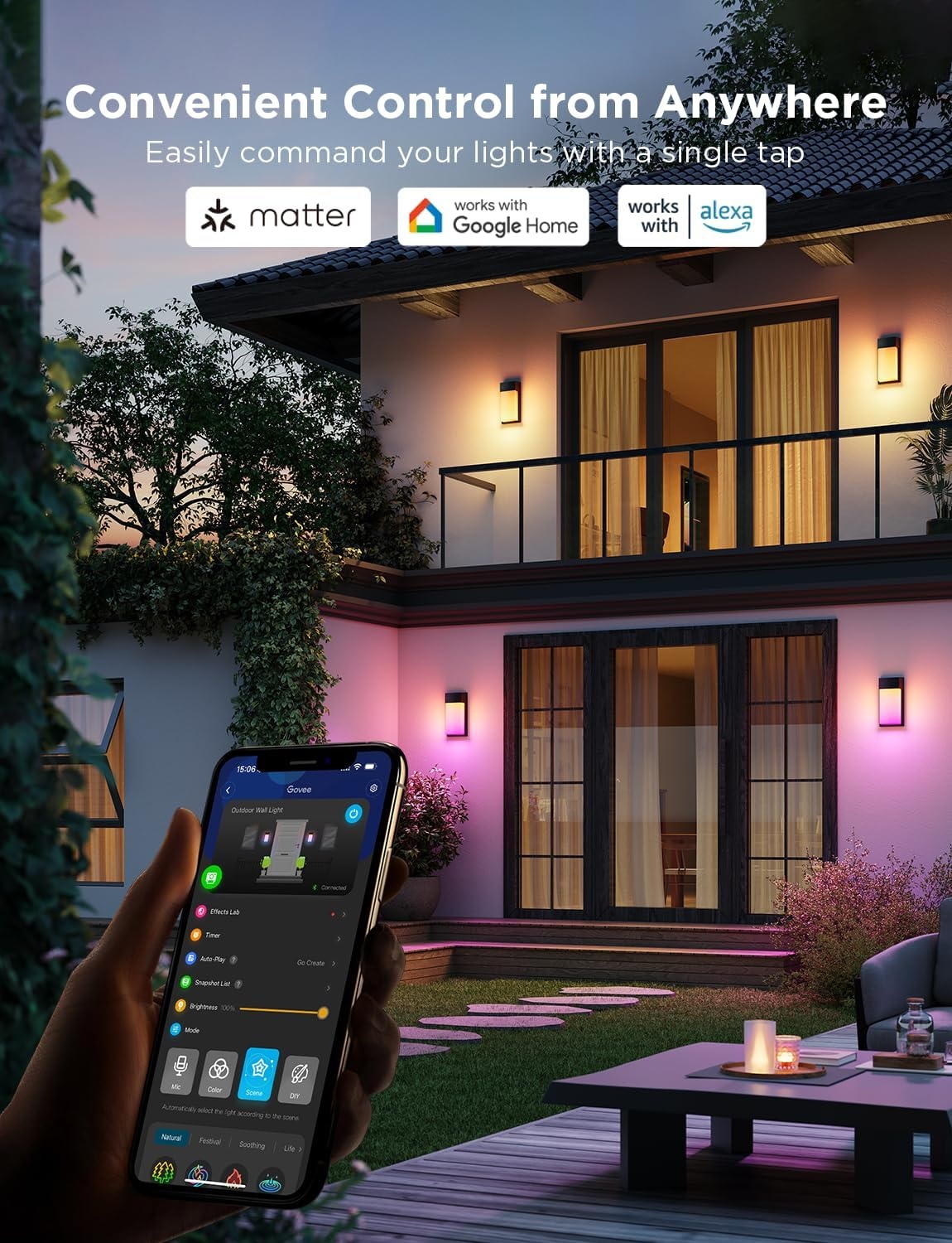 imageGovee Outdoor Wall Light 2 Pack 1500LM Smart RGBIC Porch Lights Outdoor with 45 Scene Modes IP65 Waterproof for Outdoor Decor Patio DIY Wall Sconce Works with Alexa Google Assistant and Matter2