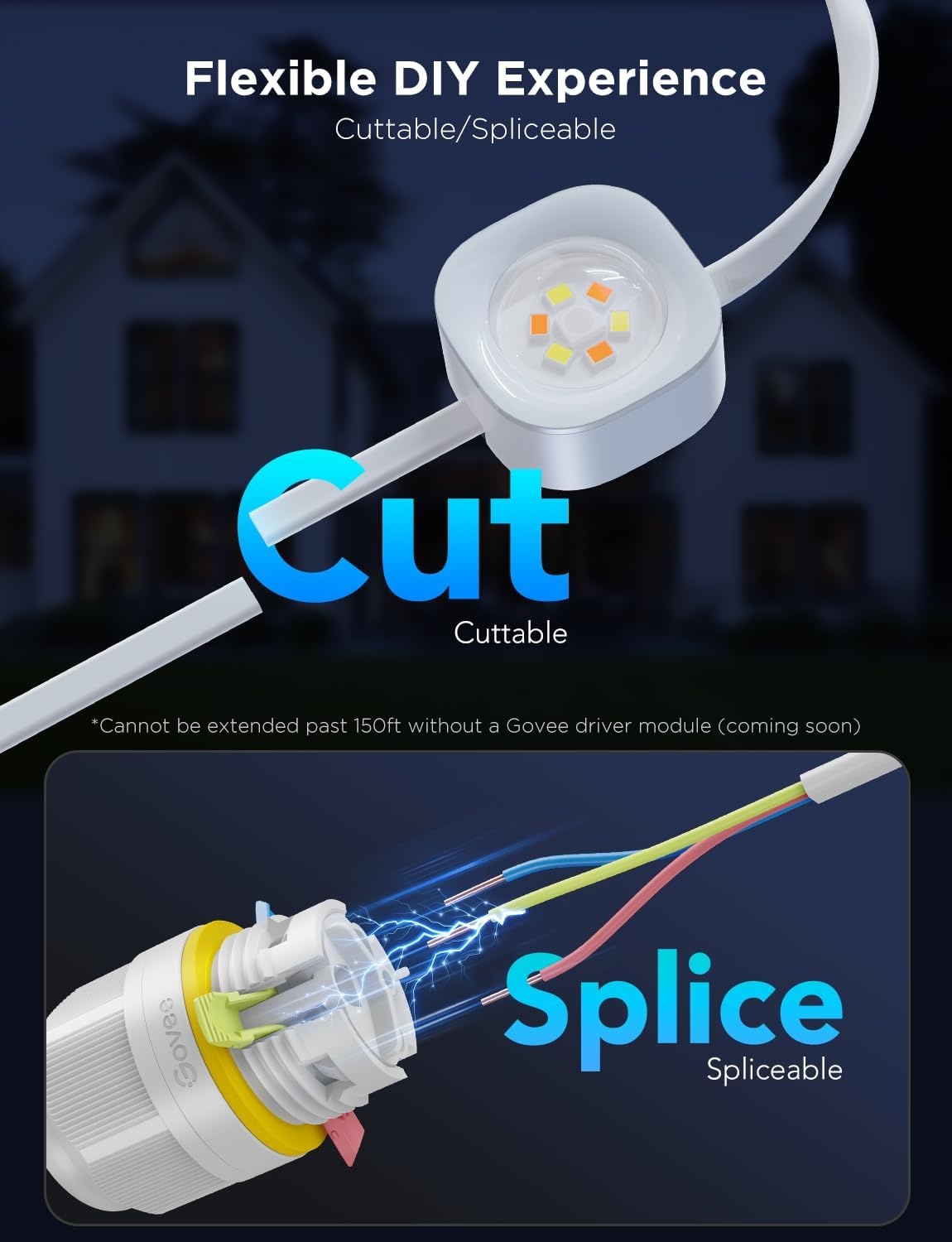 imageGovee Permanent Outdoor Lights Pro 200ft with 120 RGBIC LED Lights for Daily and Accent Lighting 75 Scene Modes for Patio Decor IP67 Waterproof Works with Alexa Google Assistant Matter WhiteWhite