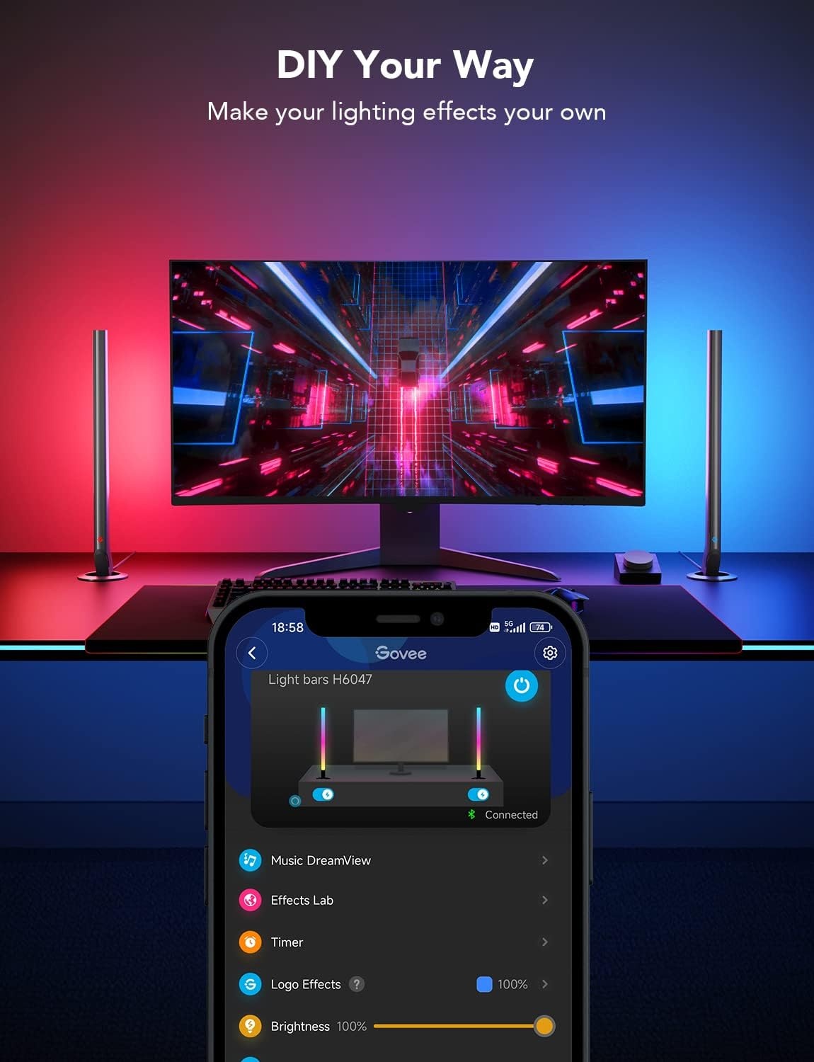 image:imageGovee RGBIC Gaming Light Bars H6047 with Smart Controller WiFi Smart LED Gaming Lights with Music Modes and 60 Scene Modes Built Works with Alexa amp Google Assistant Game Room Lights DecorDark Grey