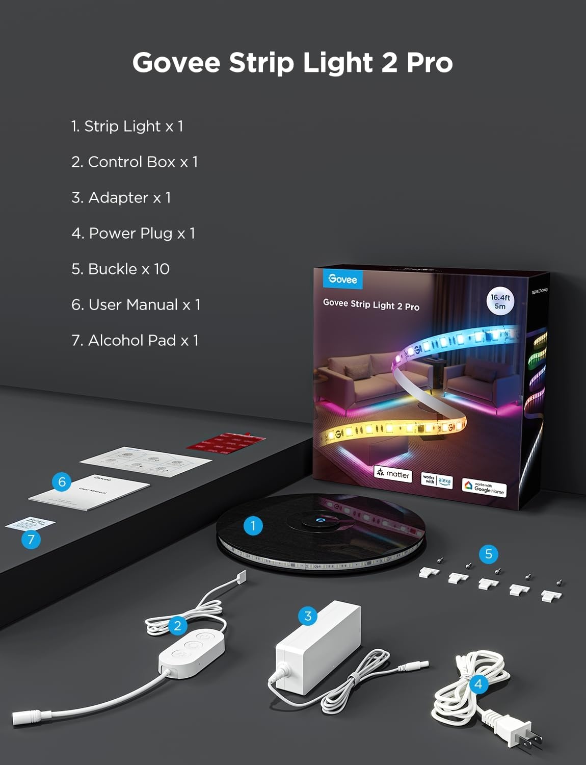 image:imageGovee RGBIC Strip Light 2 Pro with Matter 328ft WiFi LED Lights for Bedroom Cabinet Party TV and Gaming Desk Smart Led Strip Lights Compatible with Alexa and Google Assistant Home Decor164ft