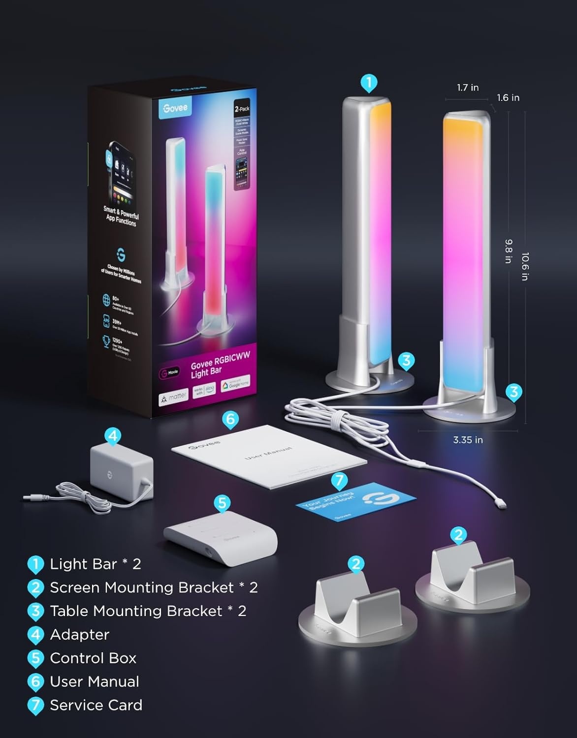 image:imageGovee Smart LED Light Bars Work with Alexa and Google Assistant RGBICWW WiFi TV Backlights with Scene and Music Modes for Gaming PC Living Room Decoration BlackSilver