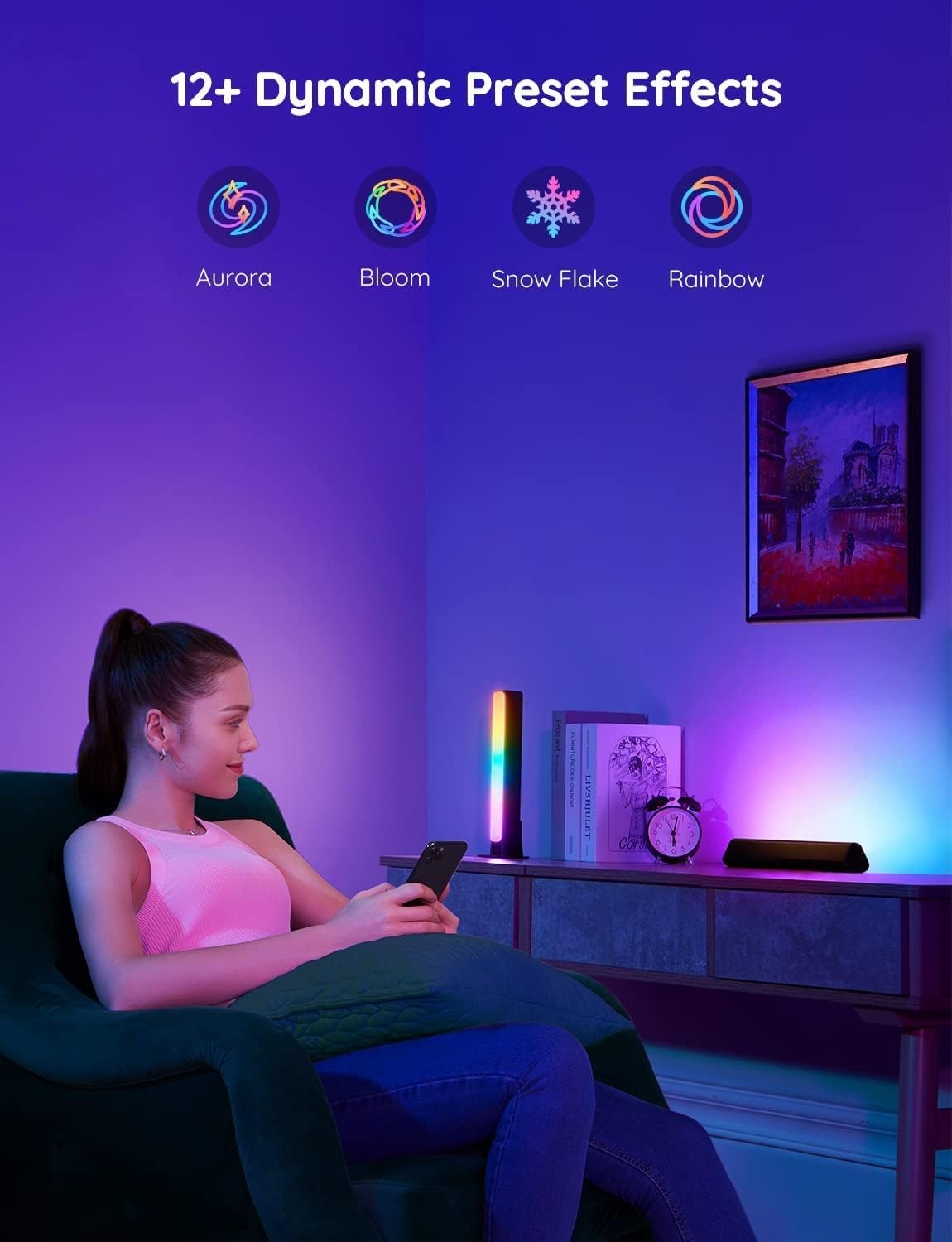 image:imageGovee Smart LED Light Bars Work with Alexa and Google Assistant RGBICWW WiFi TV Backlights with Scene and Music Modes for Gaming PC Living Room Decoration BlackBlack