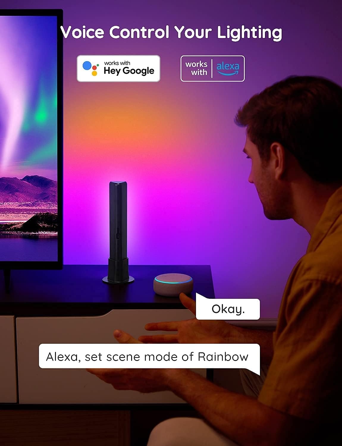 image:imageGovee Smart LED Light Bars Work with Alexa and Google Assistant RGBICWW WiFi TV Backlights with Scene and Music Modes for Gaming PC Living Room Decoration BlackBlack