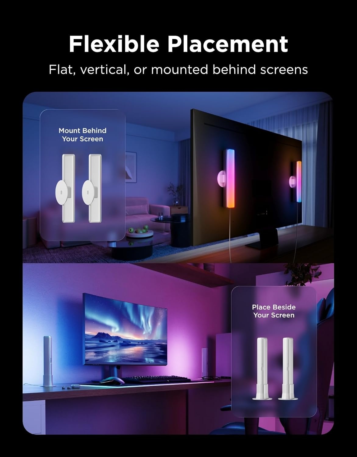 image:imageGovee Smart LED Light Bars Work with Alexa and Google Assistant RGBICWW WiFi TV Backlights with Scene and Music Modes for Gaming PC Living Room Decoration BlackSilver