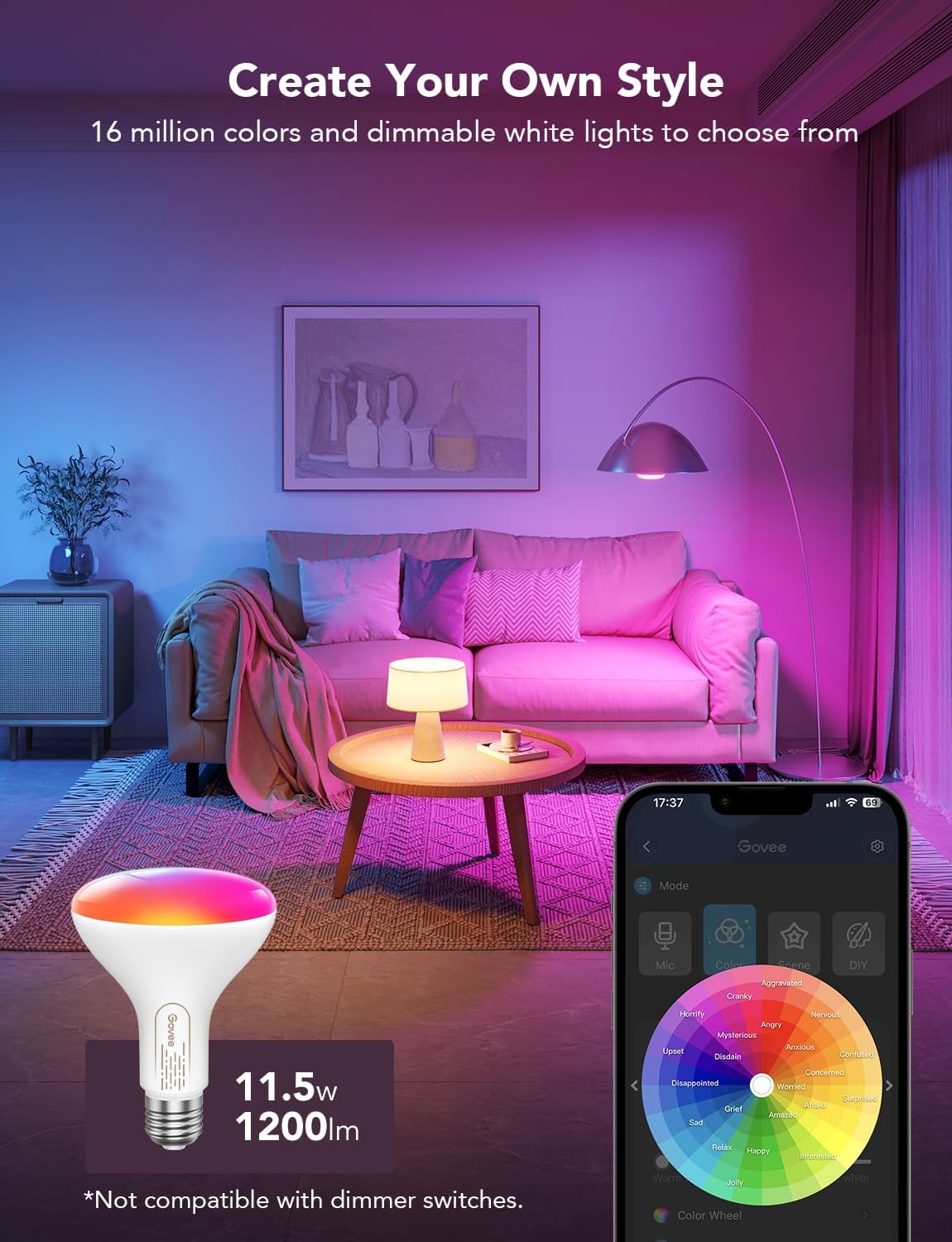 image:imageGovee Smart Light Bulbs 1200 Lumens Dimmable BR30 Bulbs RGBWW Color Changing Light Bulb Flood Light Bulbs Work with Alexa Google Assistant WiFi amp Bluetooth LED Bulbs Music Sync 2 Pack6