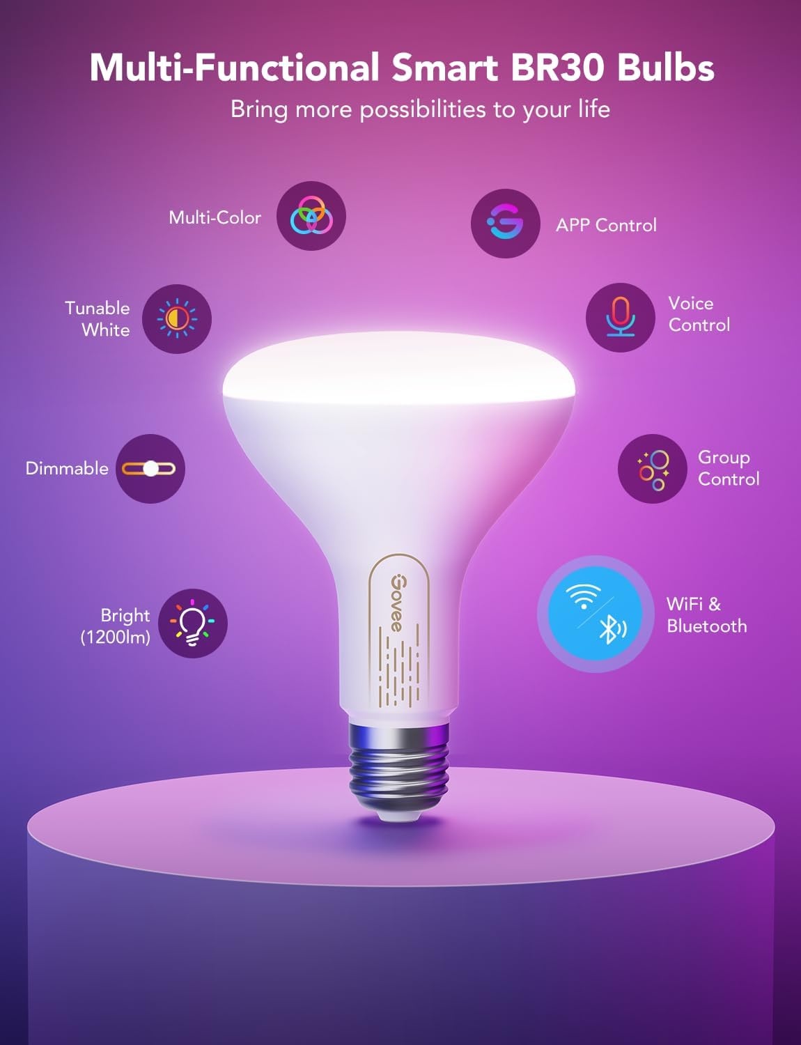 image:imageGovee Smart Light Bulbs 1200 Lumens Dimmable BR30 Bulbs RGBWW Color Changing Light Bulb Flood Light Bulbs Work with Alexa Google Assistant WiFi amp Bluetooth LED Bulbs Music Sync 2 Pack6