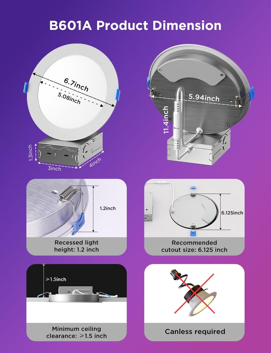 image:imageGovee Smart Recessed Lighting 6 Inch WiFi Bluetooth Direct Connect RGBWW LED Downlight 65 Scene Mode Canless Recessed Light Work with Alexa amp Google Assistant with Junction Box 1100 Lumen 4 Pack6 Inch