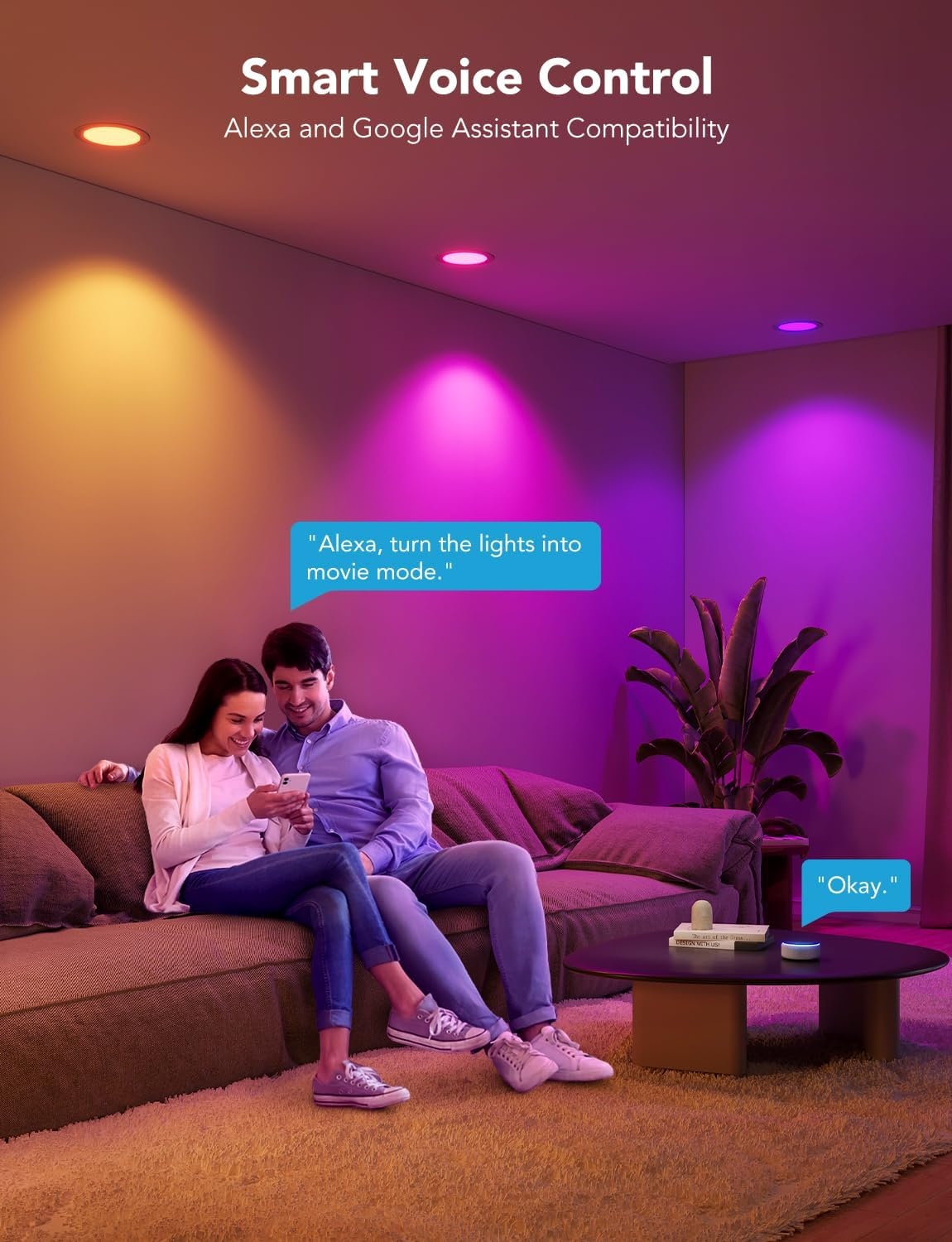 image:imageGovee Smart Recessed Lighting 6 Inch WiFi Bluetooth Direct Connect RGBWW LED Downlight 65 Scene Mode Canless Recessed Light Work with Alexa amp Google Assistant with Junction Box 1100 Lumen 4 Pack4 Inch