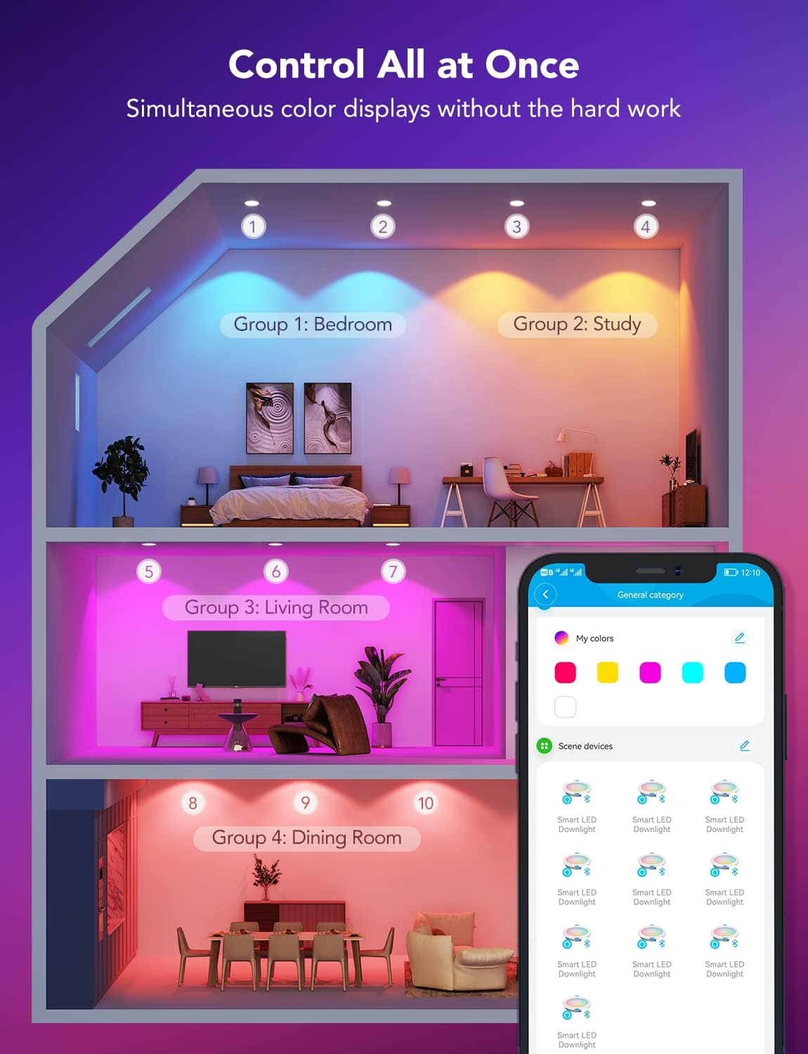 image:imageGovee Smart Recessed Lighting 6 Inch WiFi Bluetooth Direct Connect RGBWW LED Downlight 65 Scene Mode Canless Recessed Light Work with Alexa amp Google Assistant with Junction Box 1100 Lumen 4 Pack4 Inch
