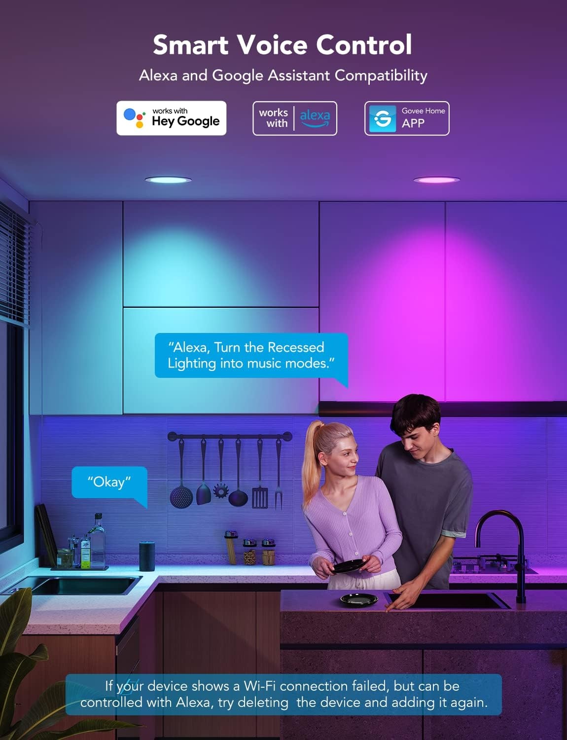 image:imageGovee Smart Recessed Lighting 6 Inch WiFi Bluetooth Direct Connect RGBWW LED Downlight 65 Scene Mode Canless Recessed Light Work with Alexa amp Google Assistant with Junction Box 1100 Lumen 4 Pack6 Inch