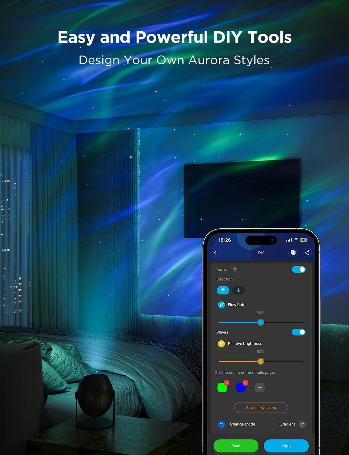 image:imageGovee Star Light Projector with Ocean Wave Ripple Effects Works with MatterAlexa and Google Assistant 40 Scene Modes 18 White Noise Options LED Night Light Projector for Bedroom Without PlugAurora