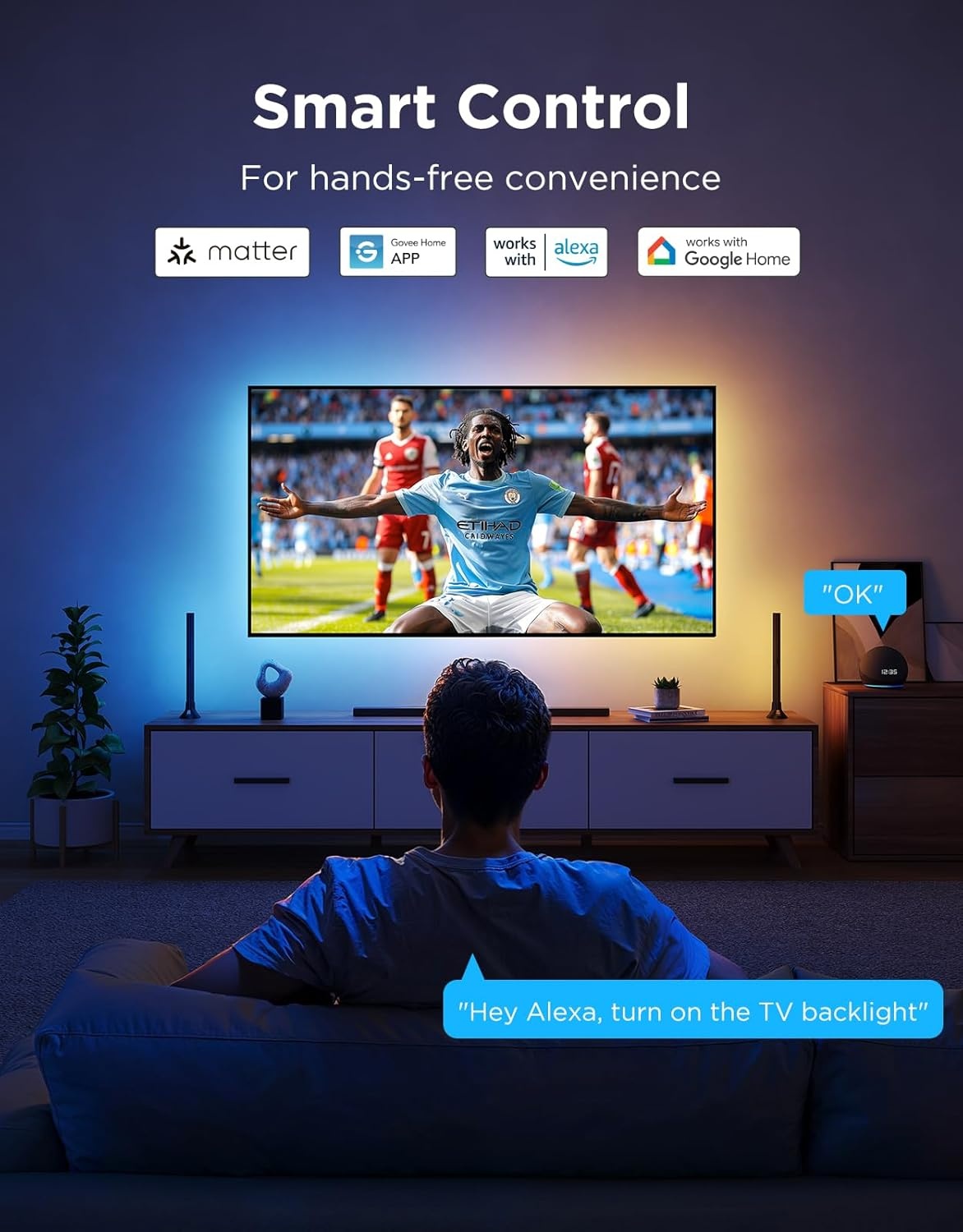 image:imageGovee TV LED Backlight 2 144ft Cuttable TV Lights for 3270 Inch TVs Color Changing RGBWIC LED Strips Lights with 210 Scene Modes amp Music Sync Smart APP and Voice Control Easy Install184FT for 3286 TV