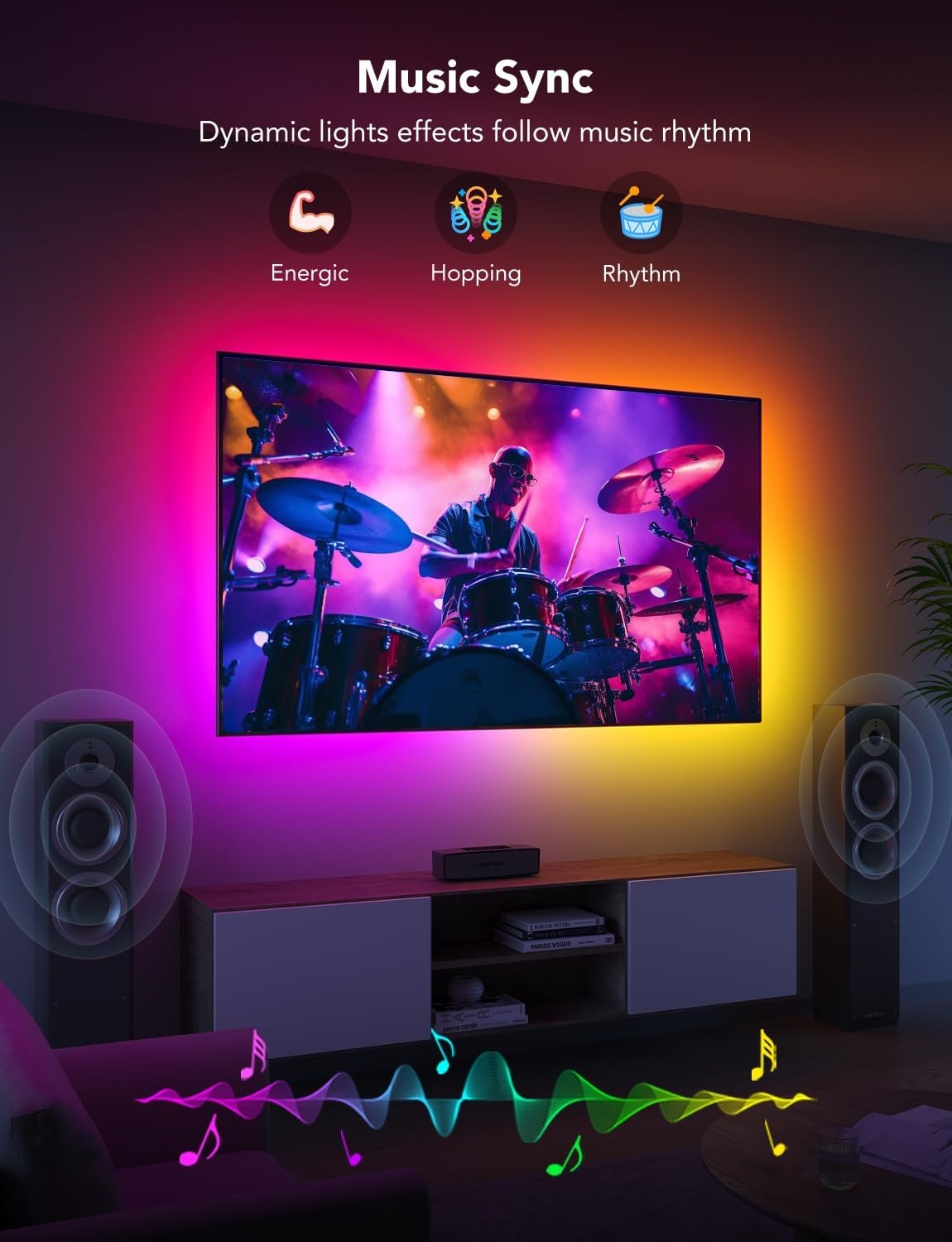 image:imageGovee TV LED Backlight Strip RGBIC Smart LED Backlight for 4050inch TVs Music Sync WiFi Bluetooth amp App Control Works with Alexa amp Google Assistant 77 Scene Modes Adapter